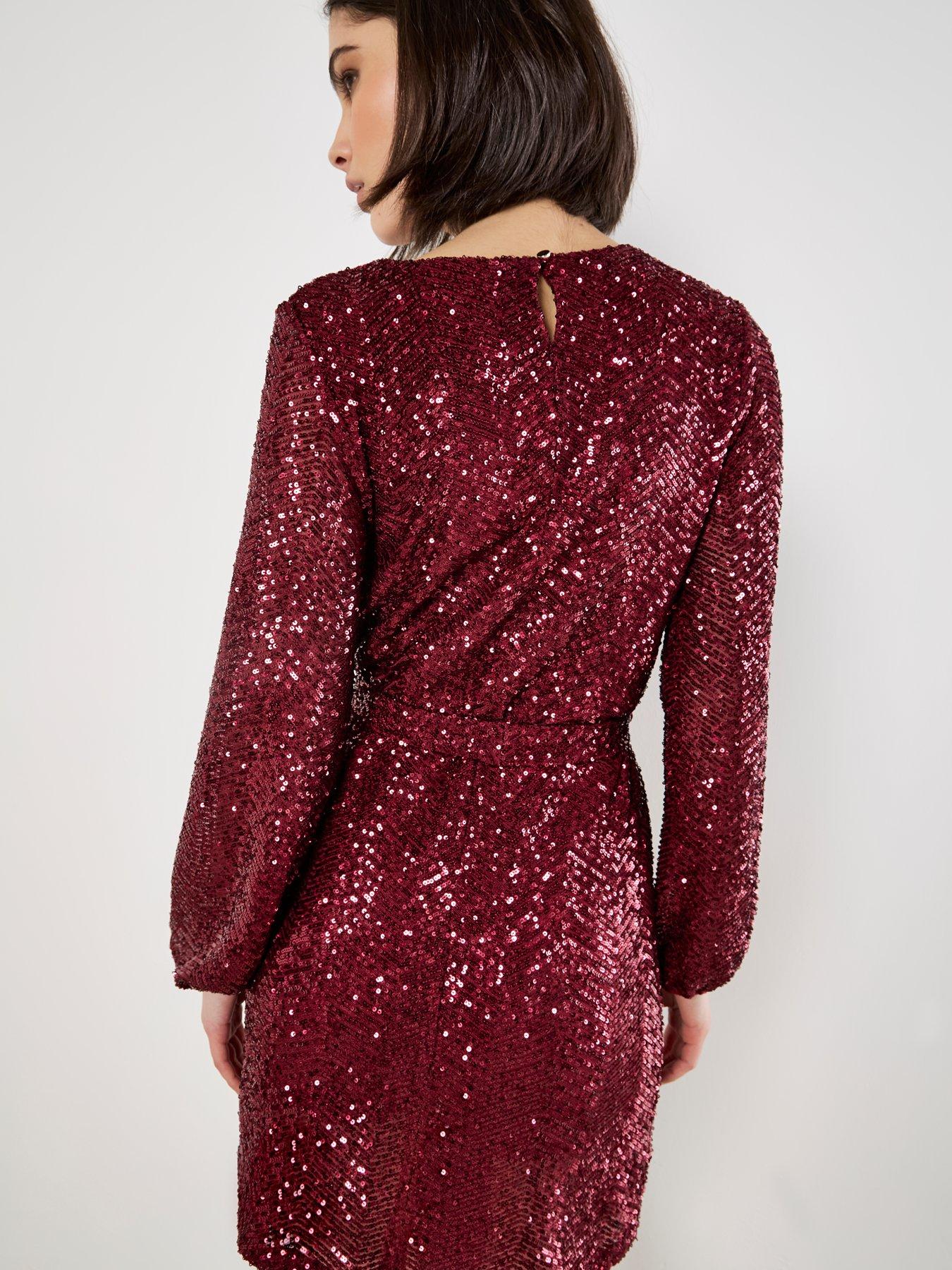 apricot-chevron-sequin-ls-shift-dressstillFront