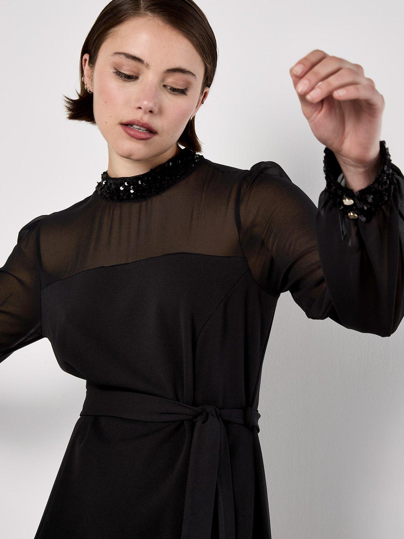 apricot-sequin-trim-belted-dressoutfit