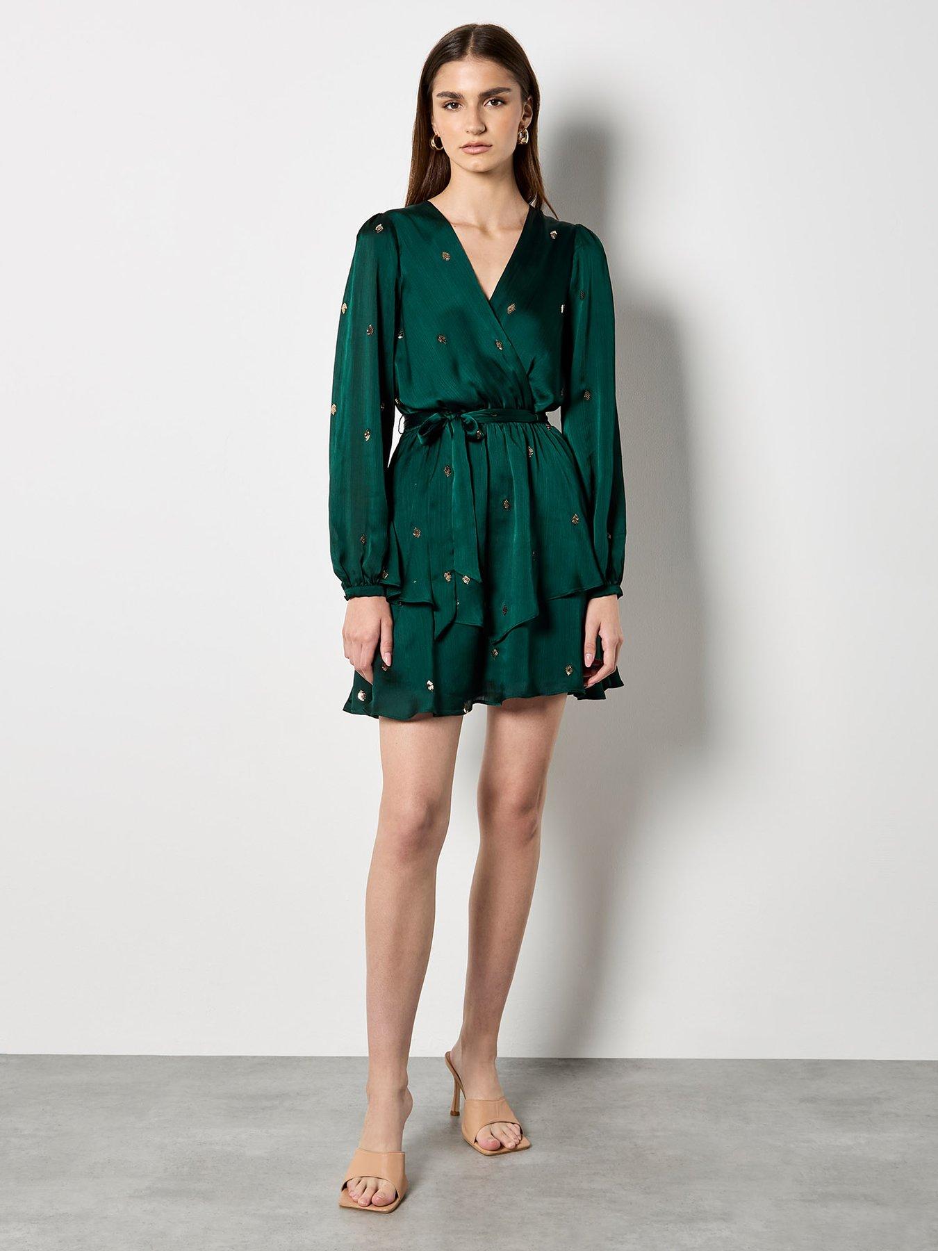 apricot-sequin-spot-hammered-satin-wrap-dressback