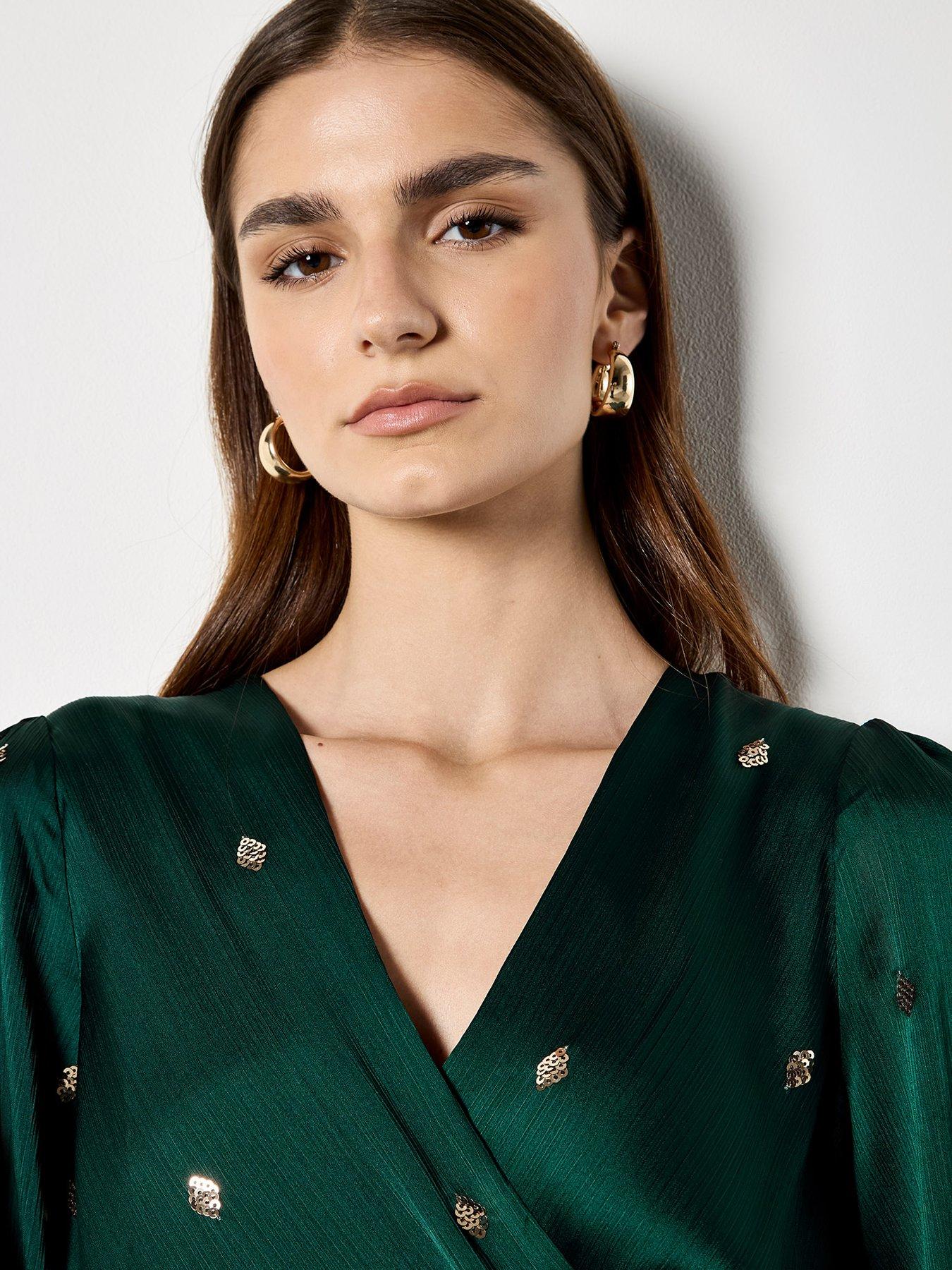 apricot-sequin-spot-hammered-satin-wrap-dressoutfit