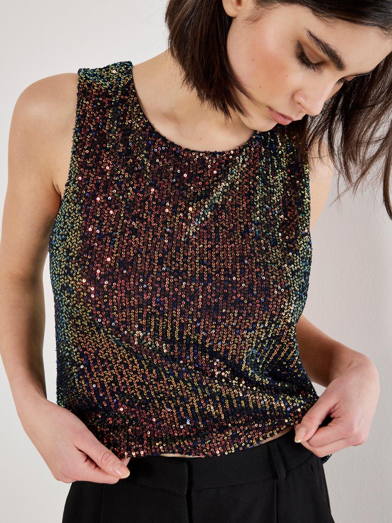 Image 4 of 4 of Apricot All Over Sequin Shell Top