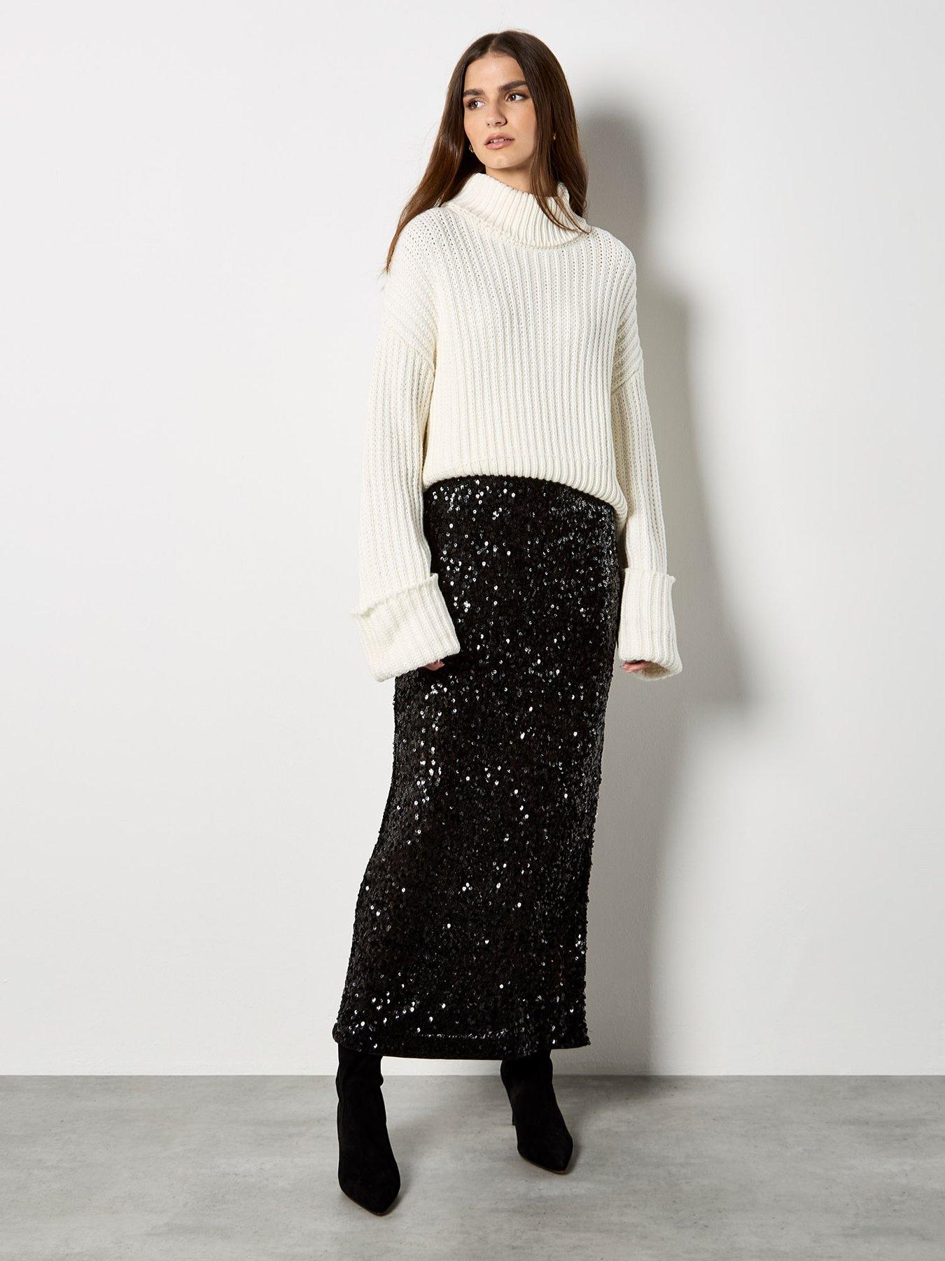 Image 1 of 4 of Apricot Cluster Sequin Side Split Maxi Skirt