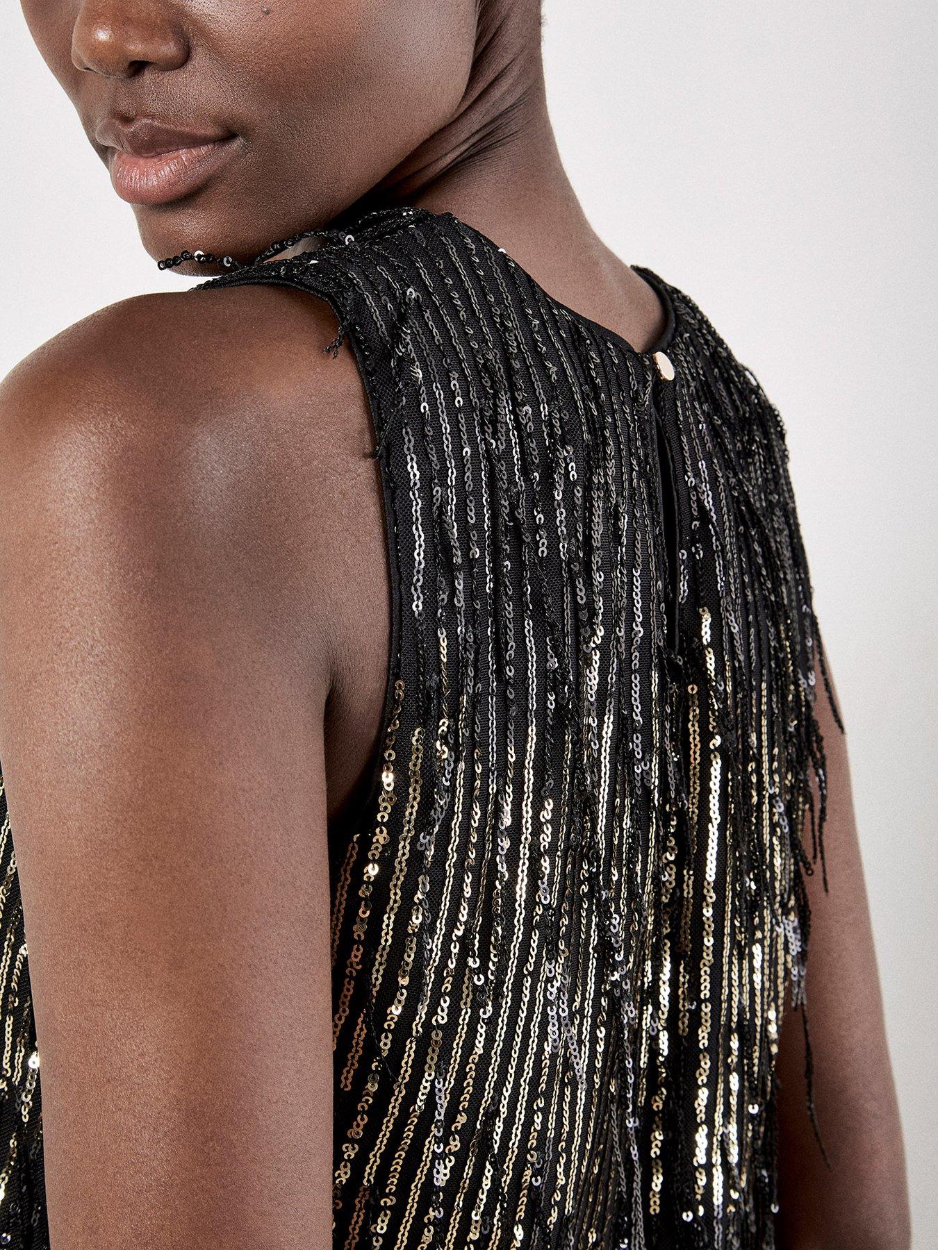 Image 2 of 4 of Apricot Sequin Stripe Fringe Shell Top