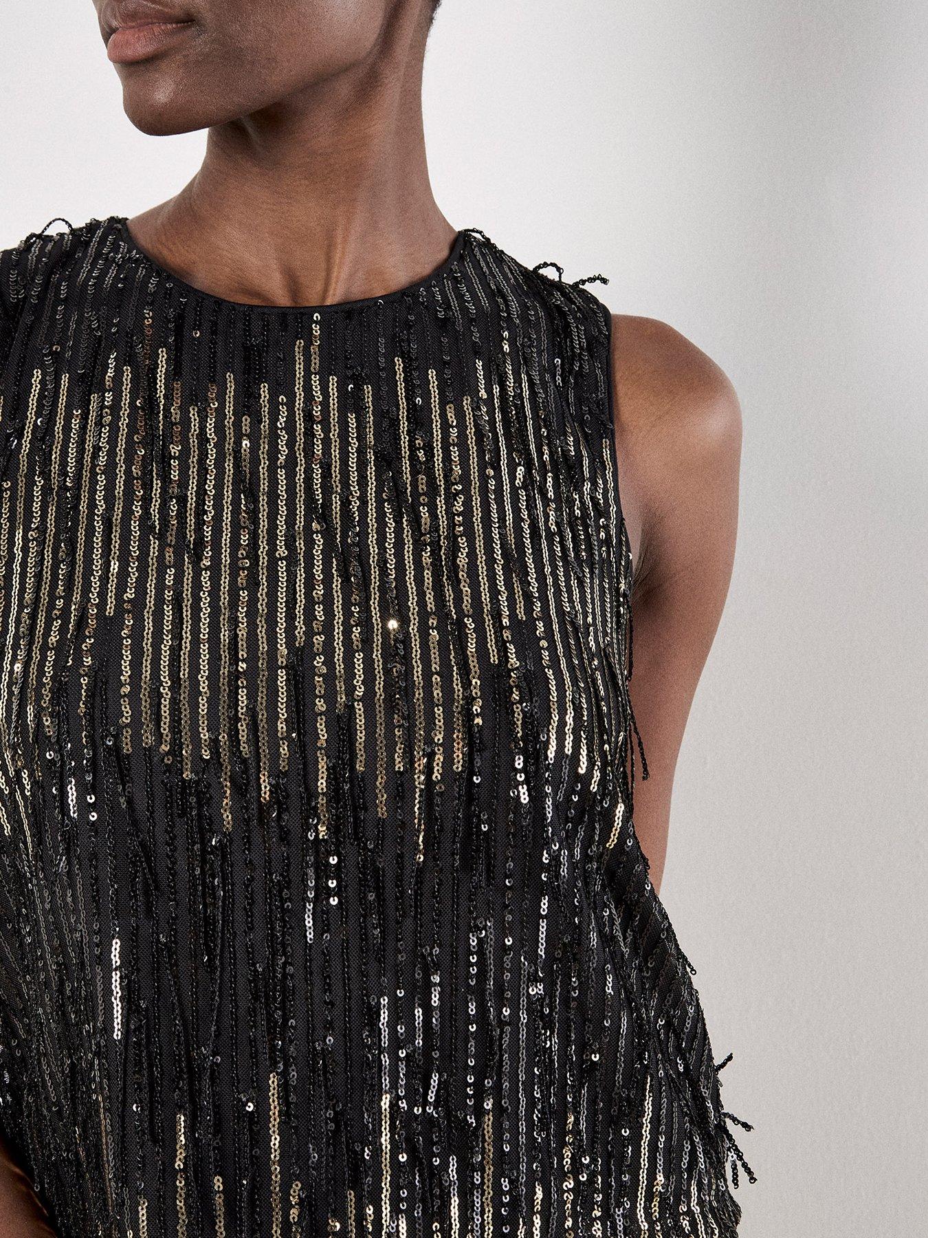 Image 4 of 4 of Apricot Sequin Stripe Fringe Shell Top