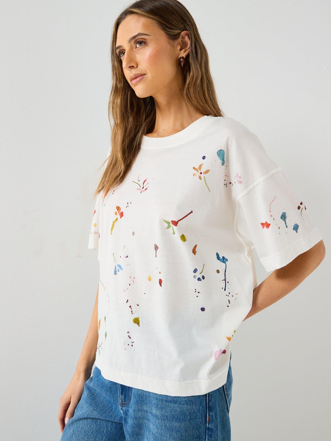 Image 6 of 6 of PS PAUL SMITH Womens Paint Marks T-Shirt - White