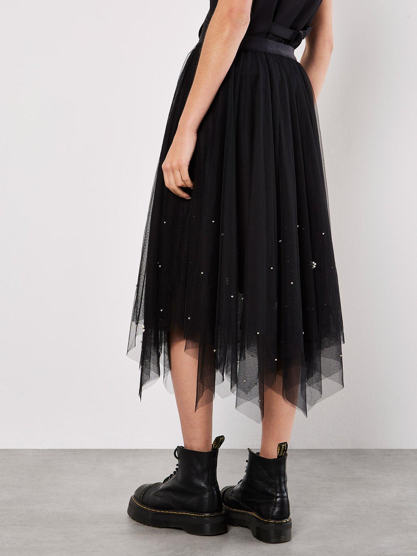 Image 2 of 4 of Apricot Pearls Hem Tulle Midi Skirt