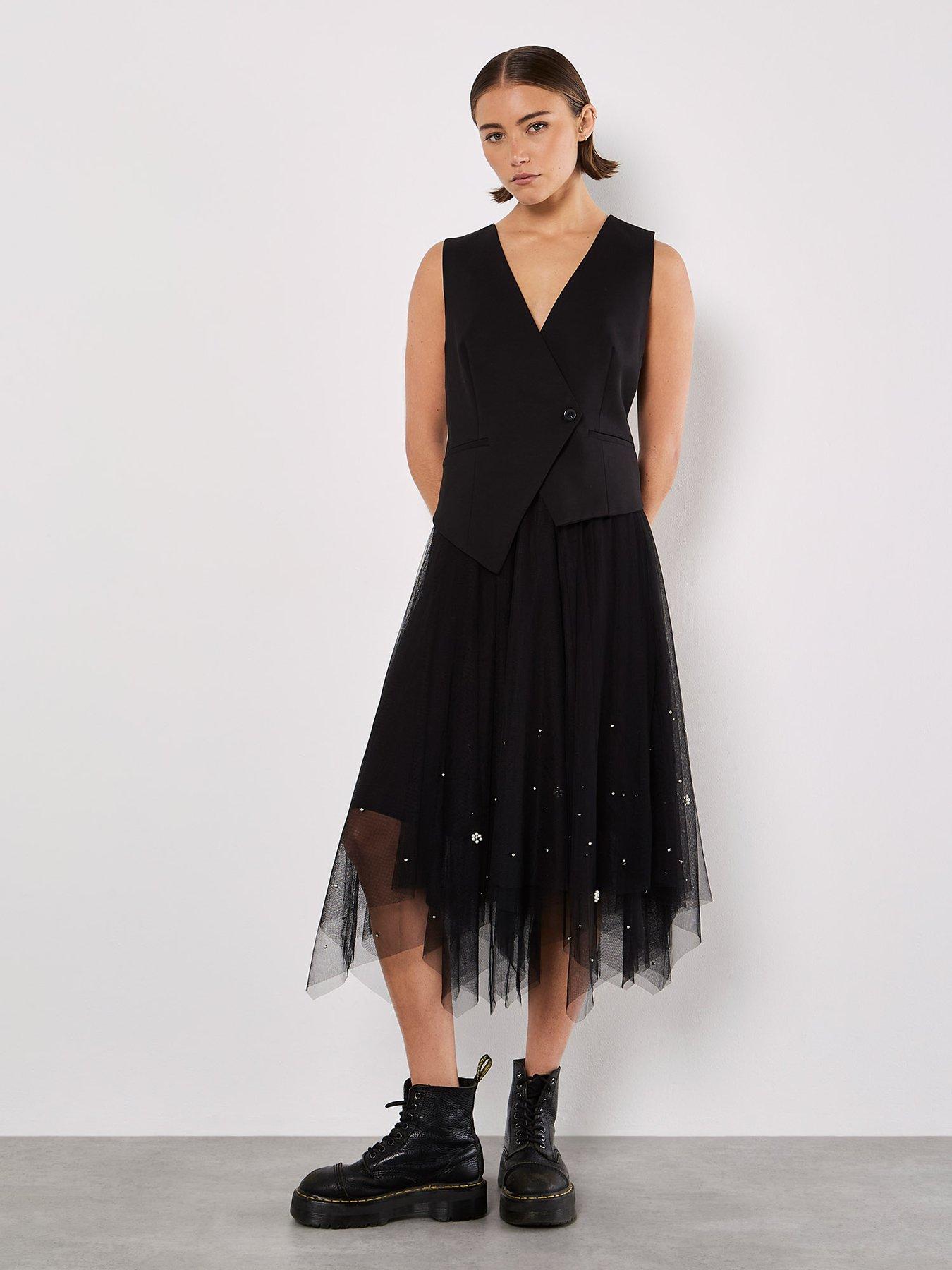 Image 3 of 4 of Apricot Pearls Hem Tulle Midi Skirt