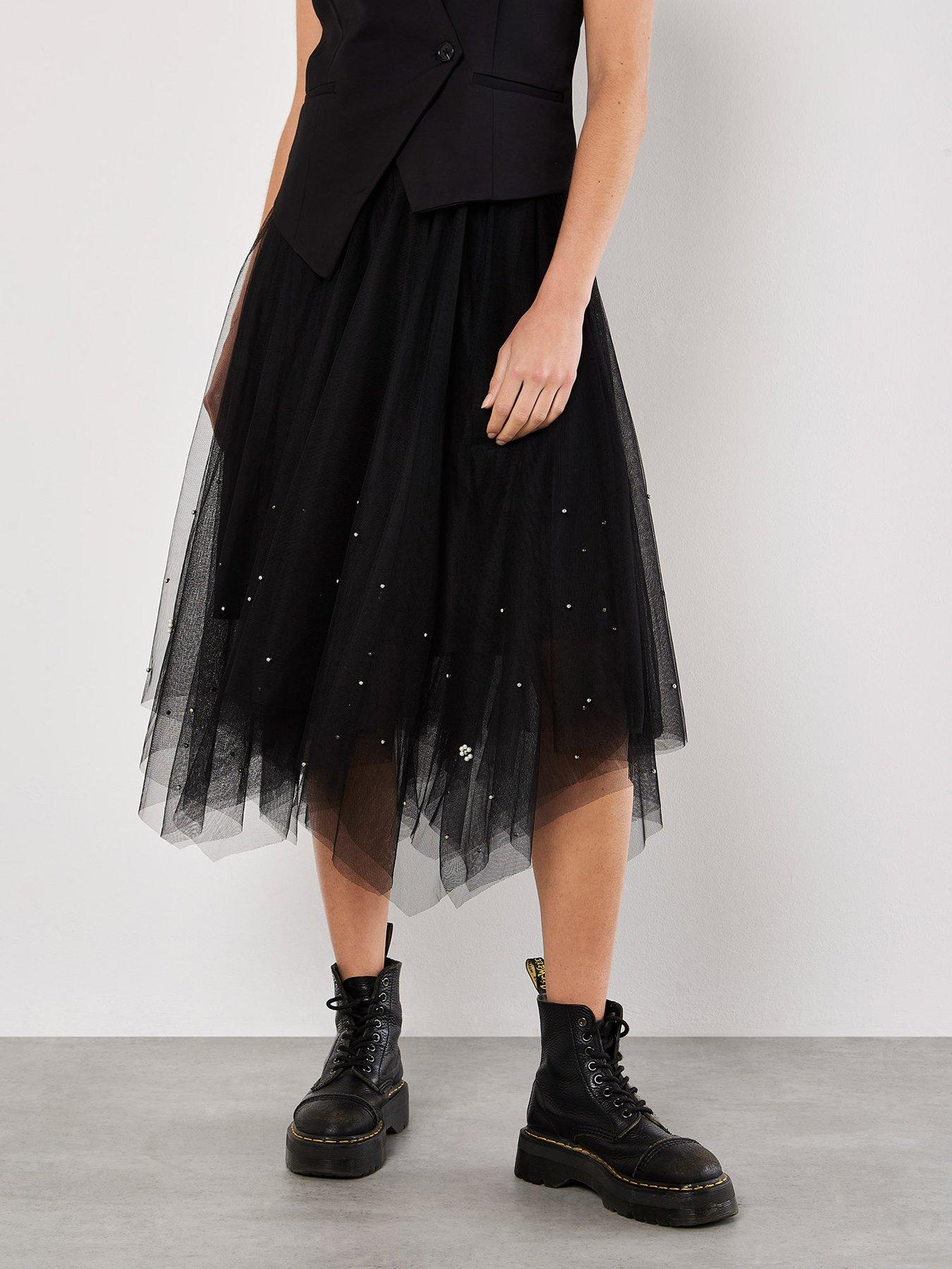 Image 4 of 4 of Apricot Pearls Hem Tulle Midi Skirt