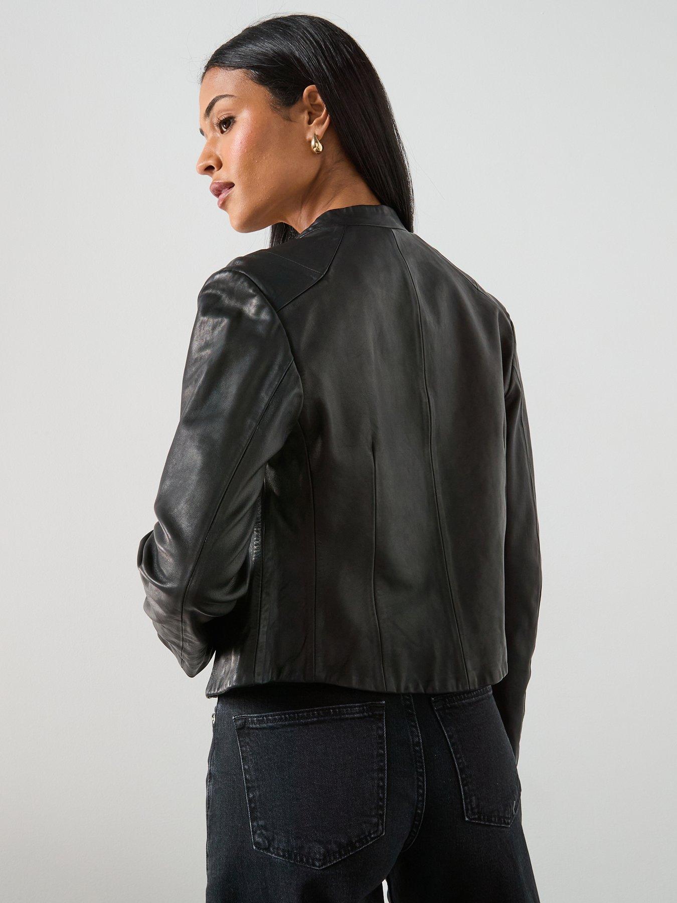 Image 2 of 6 of AllSaints Sadler Premium Leather Jacket &nbsp;- Black