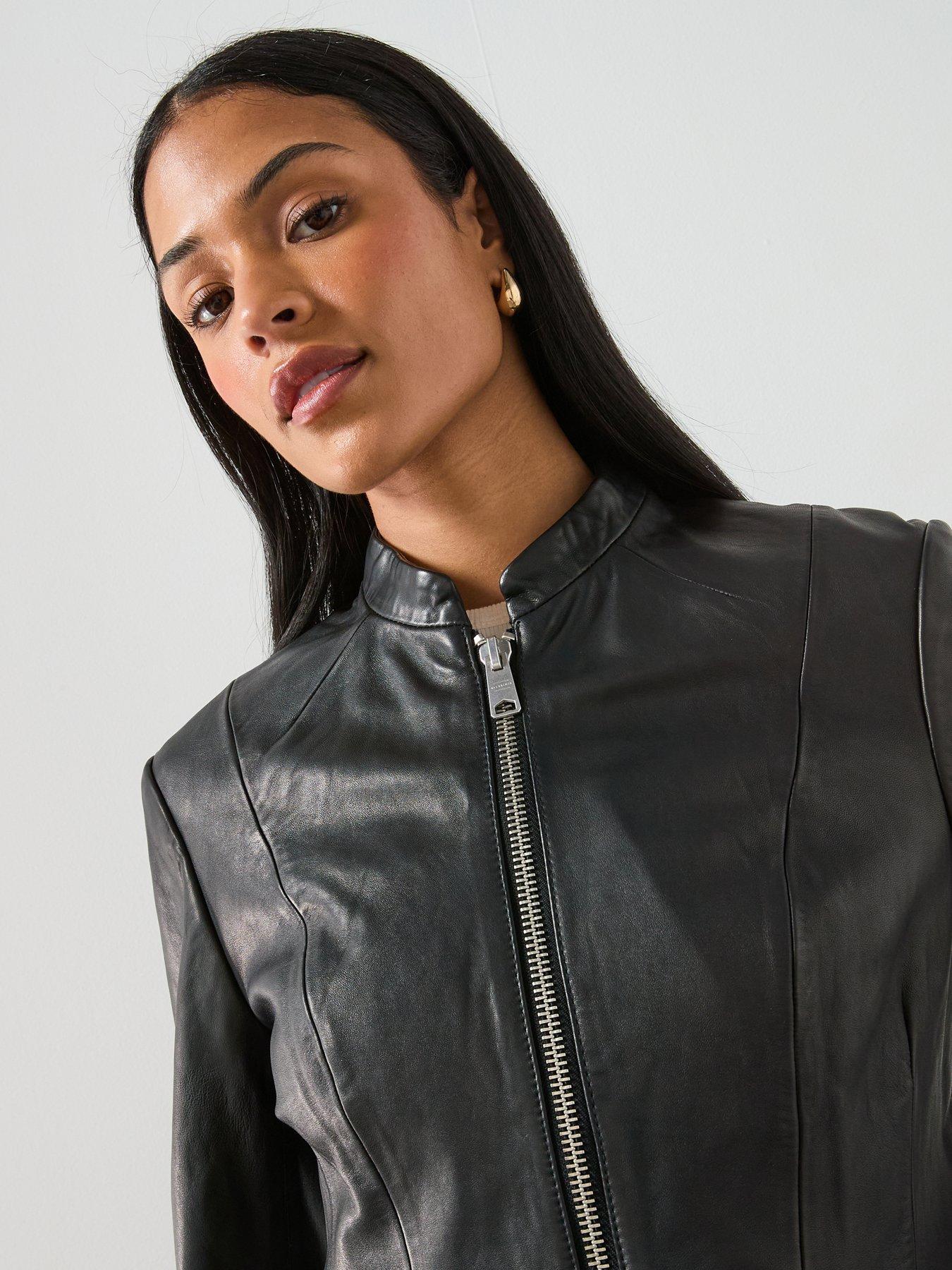 Image 4 of 6 of AllSaints Sadler Premium Leather Jacket &nbsp;- Black