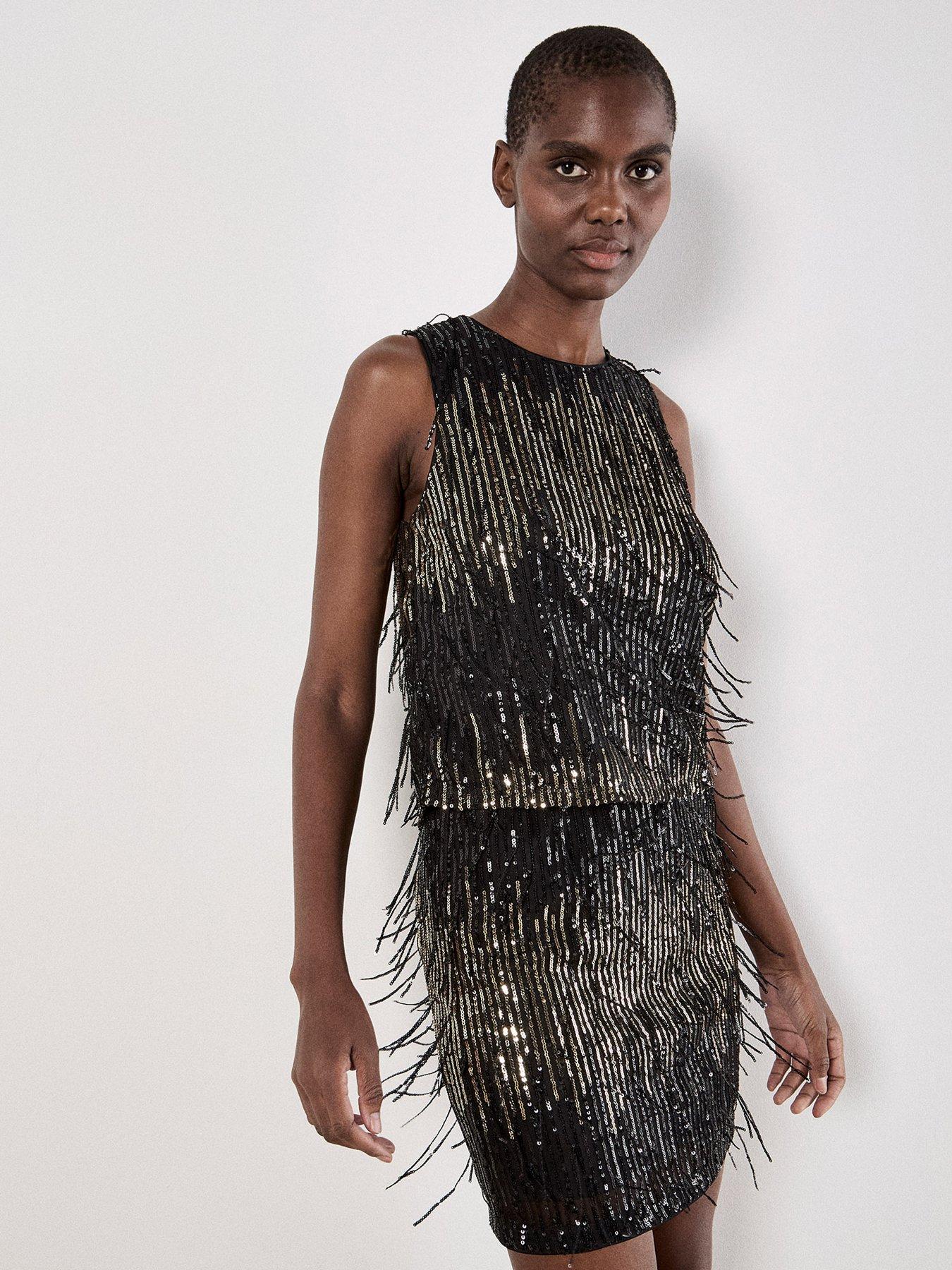 apricot-sequin-stripe-fringe-bodycon-skirtfront