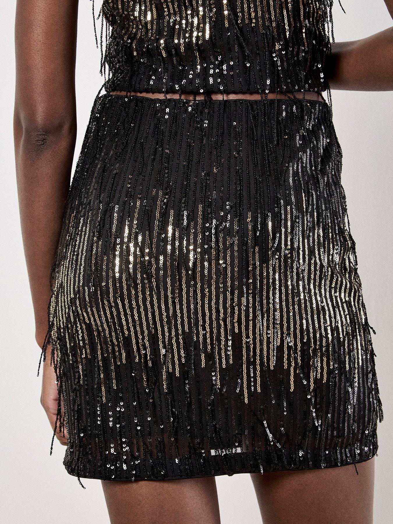 apricot-sequin-stripe-fringe-bodycon-skirtstillFront