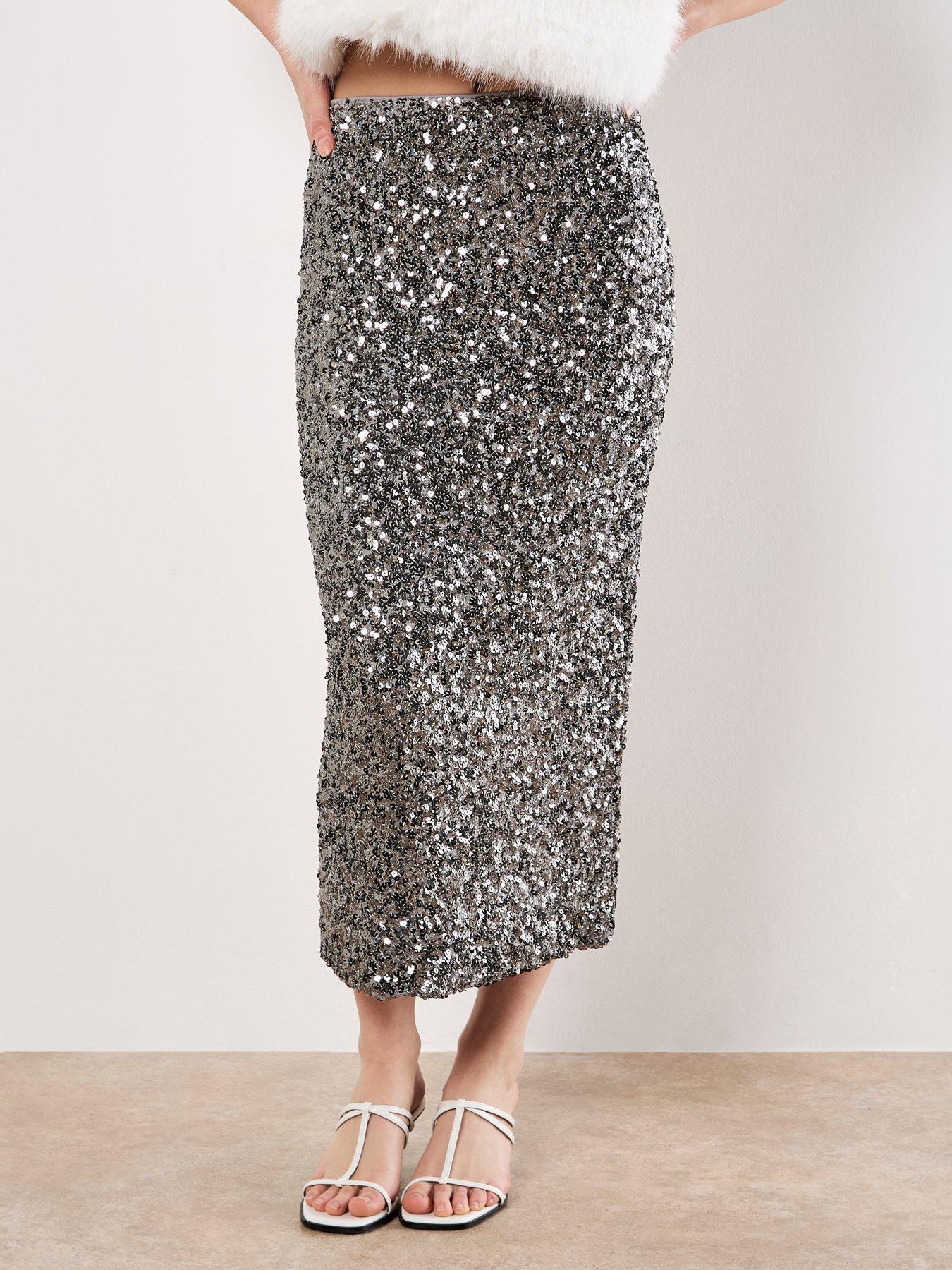Image 1 of 4 of Apricot Cluster Sequin Midaxi Skirt