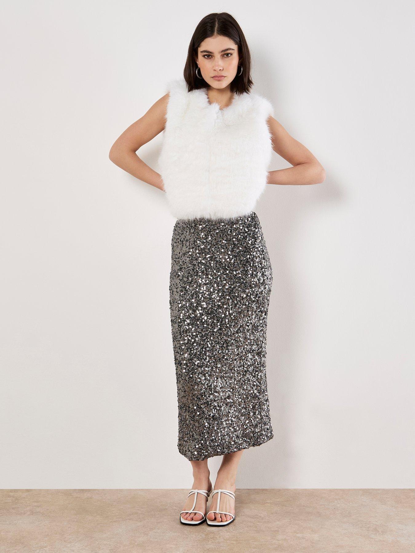 Image 3 of 4 of Apricot Cluster Sequin Midaxi Skirt