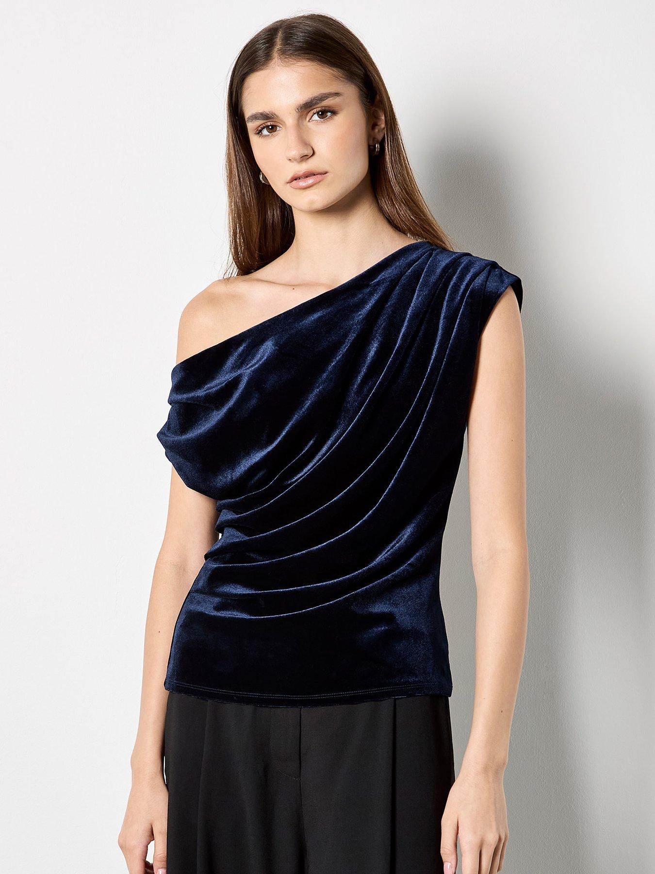 Image 1 of 2 of Apricot Draped One Shoulder Velvet Top
