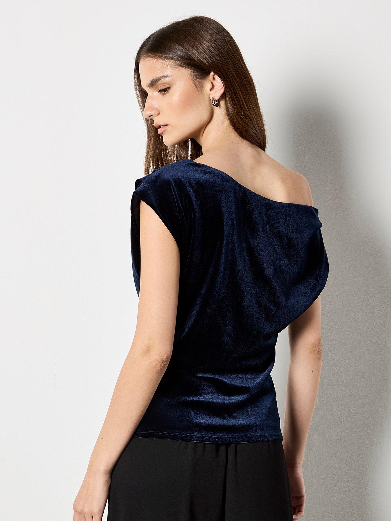 Image 2 of 2 of Apricot Draped One Shoulder Velvet Top