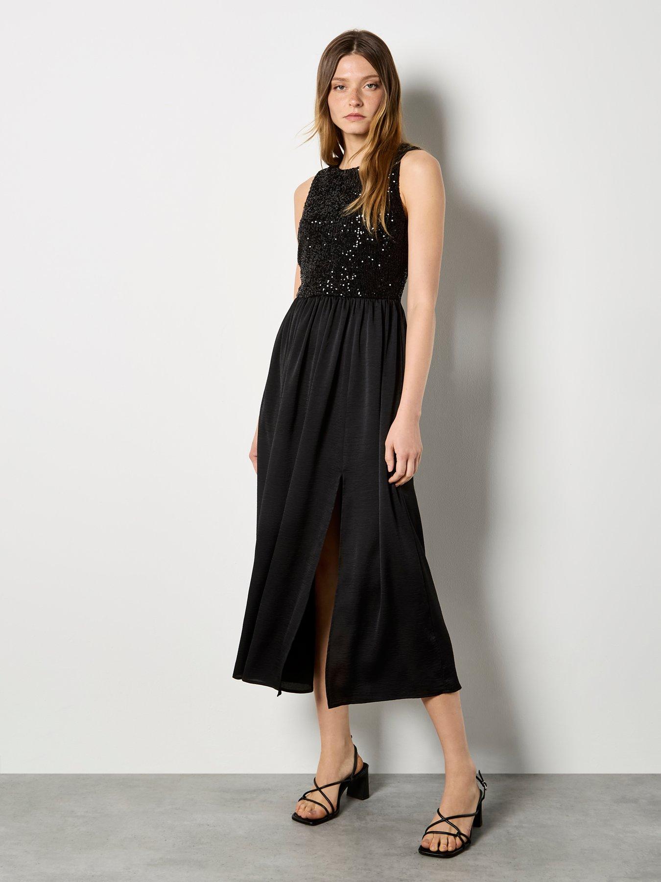 Image 1 of 4 of Apricot Sequin Bodice With Satin Skirt Dress