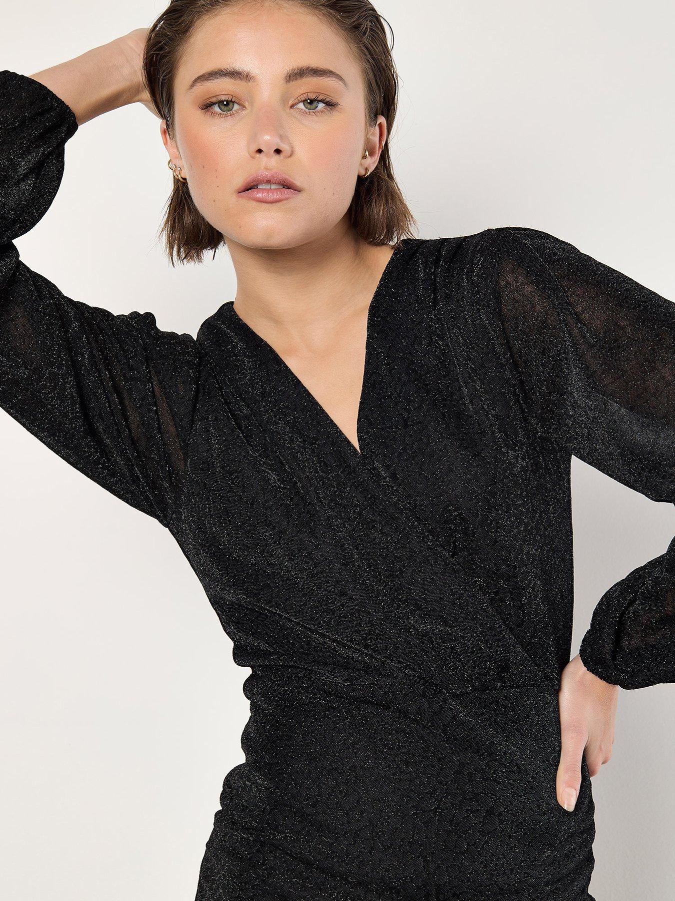 apricot-mottled-sparkle-long-sleeve-wrap-dressoutfit