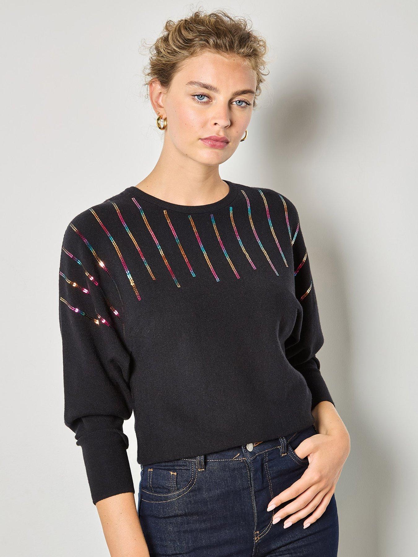 Image 1 of 4 of Apricot Gradating Multicolour Sequin Batwing Jumper