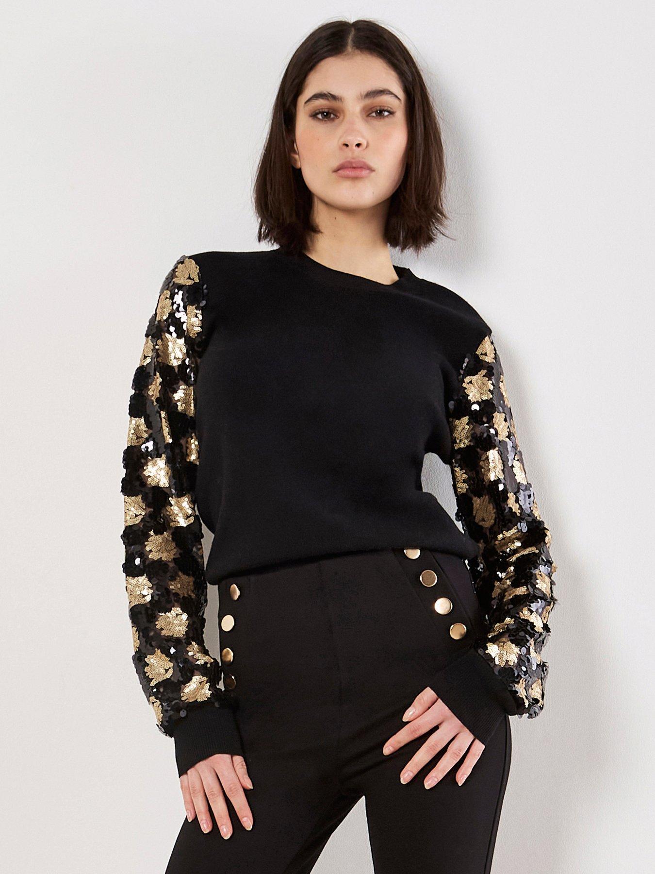 apricot-ornate-sequin-arm-jumper