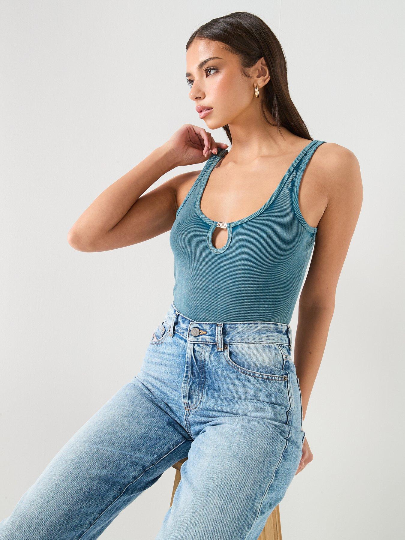 Image 1 of 6 of Diesel Maura Rib Bodysuit - Green