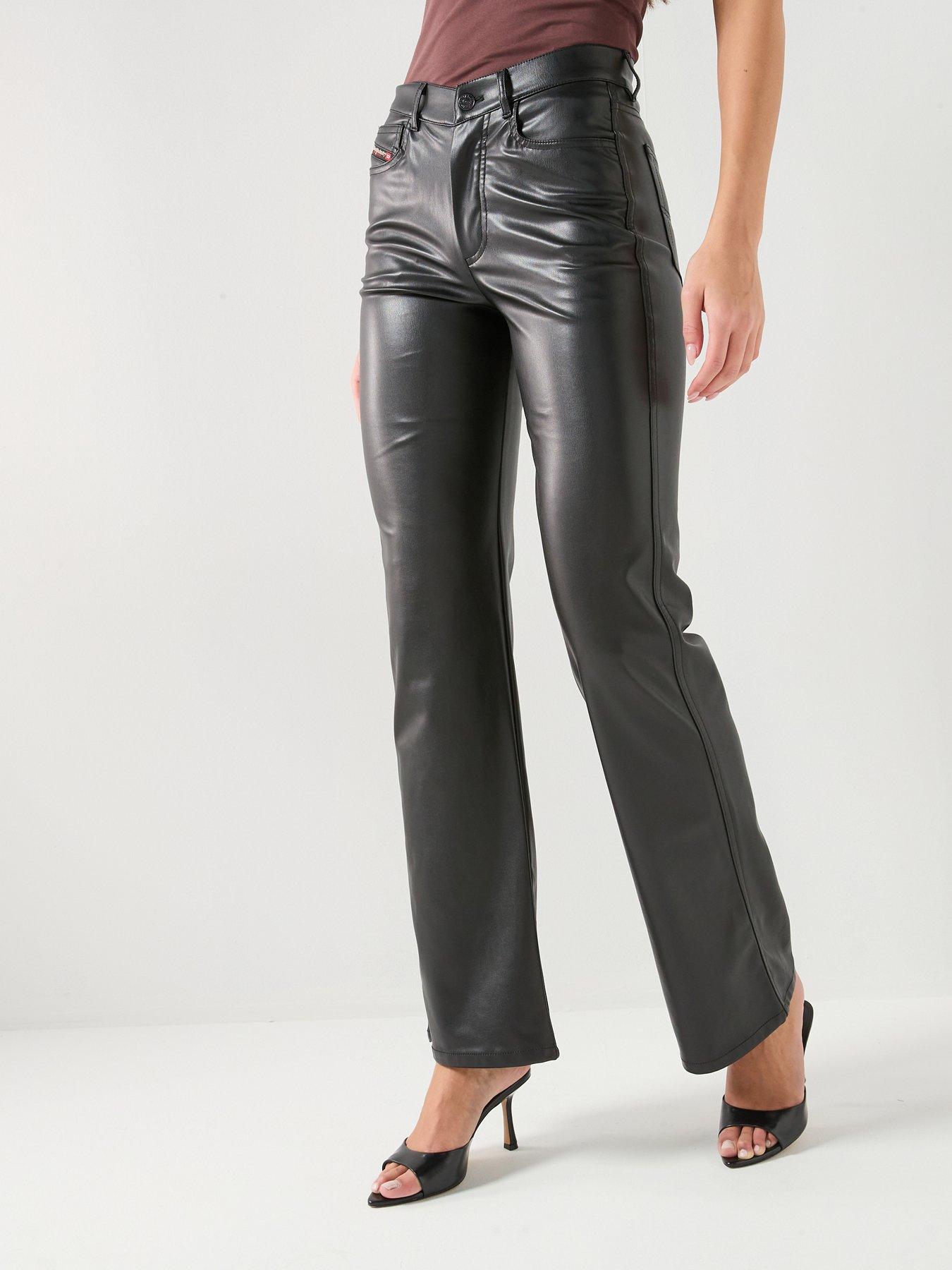 diesel-faux-leather-mid-rise-trousers-black