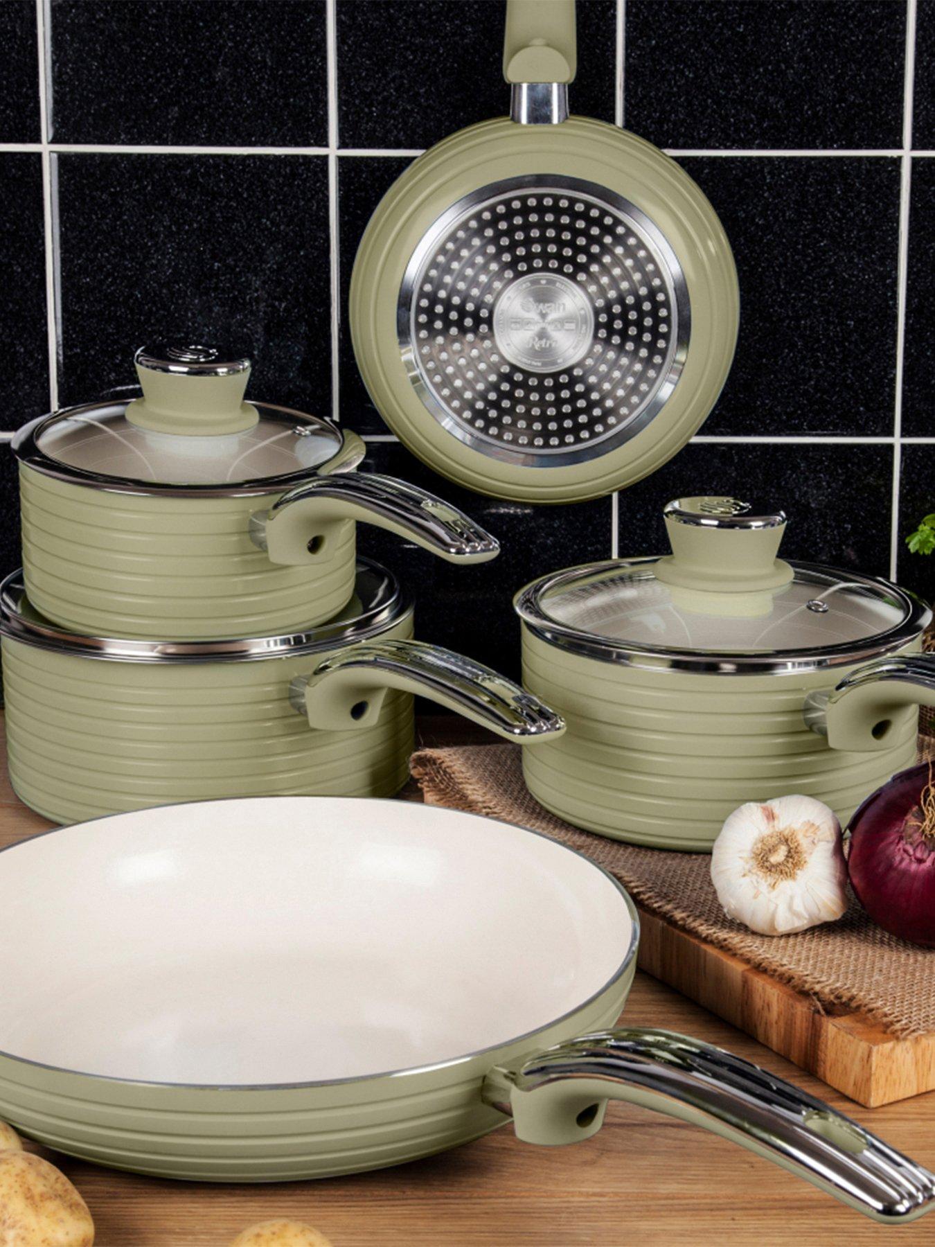Swan Retro 5 Piece Pan Set Green