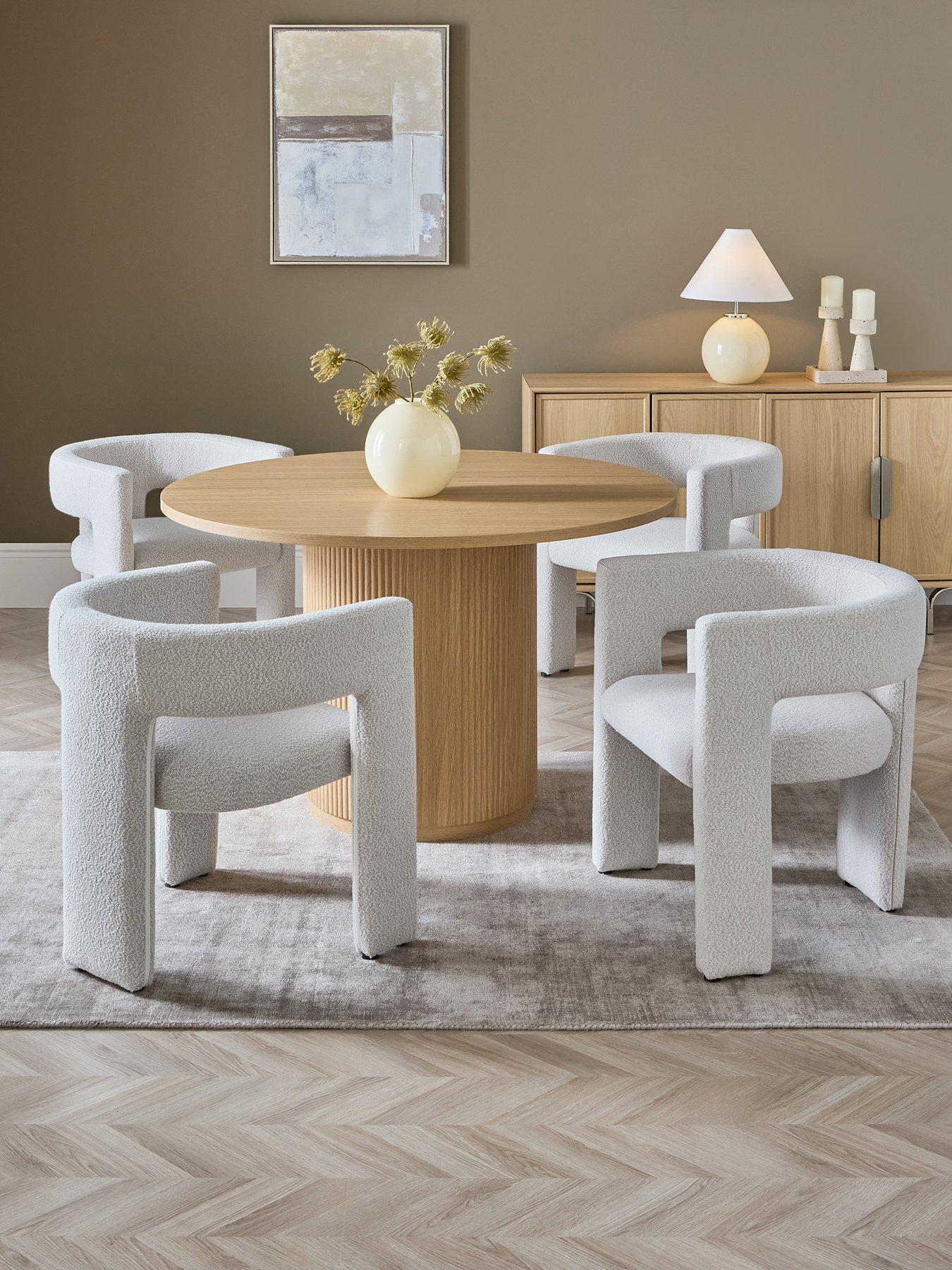 The Very Collection Carina Oak 120cm Round Dining Table  &  4 Nell Boucle Chairs - FSC® Certified