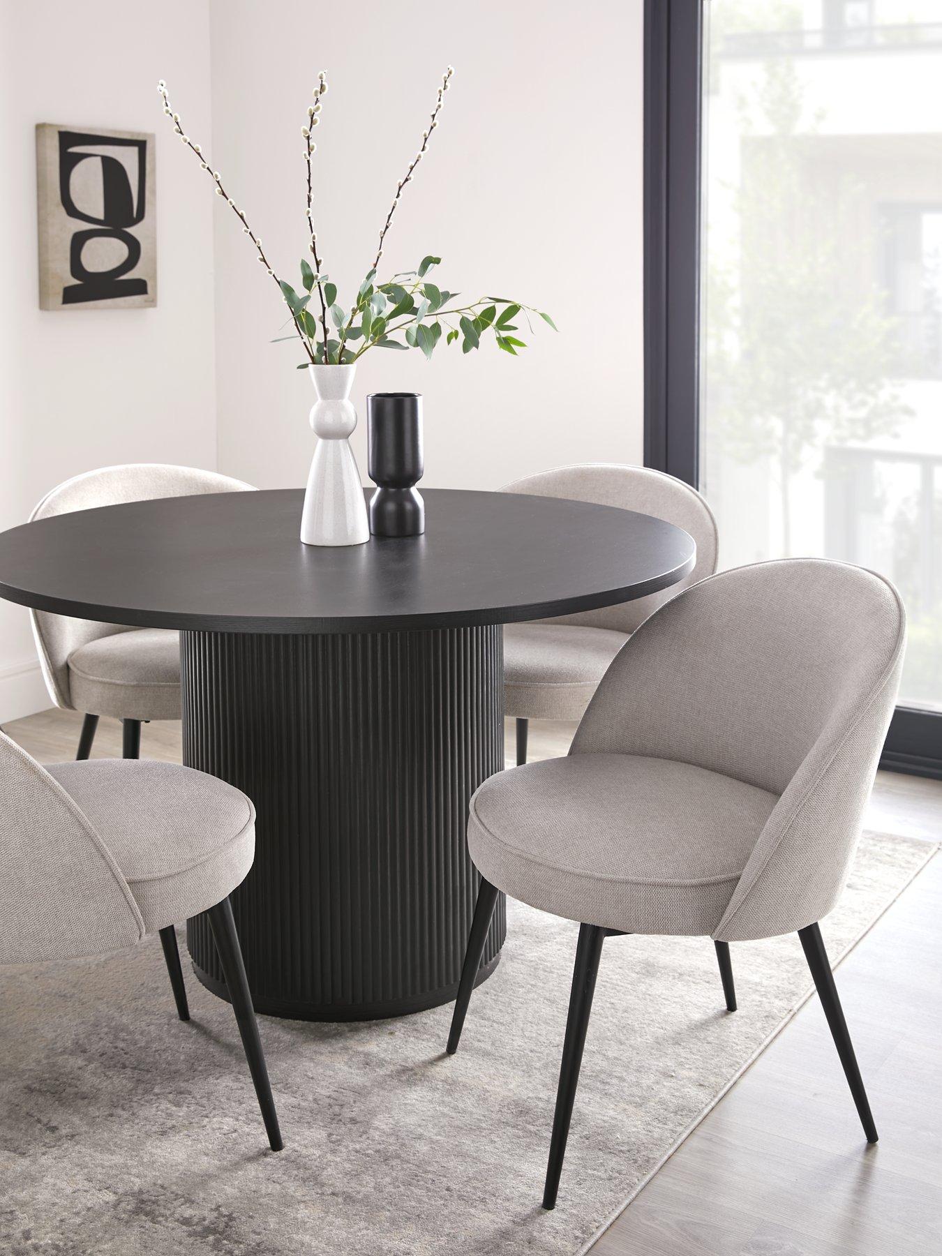 The Very Collection Carina Black 120cm Round Dining Table & 4 Carina Natural Chairs