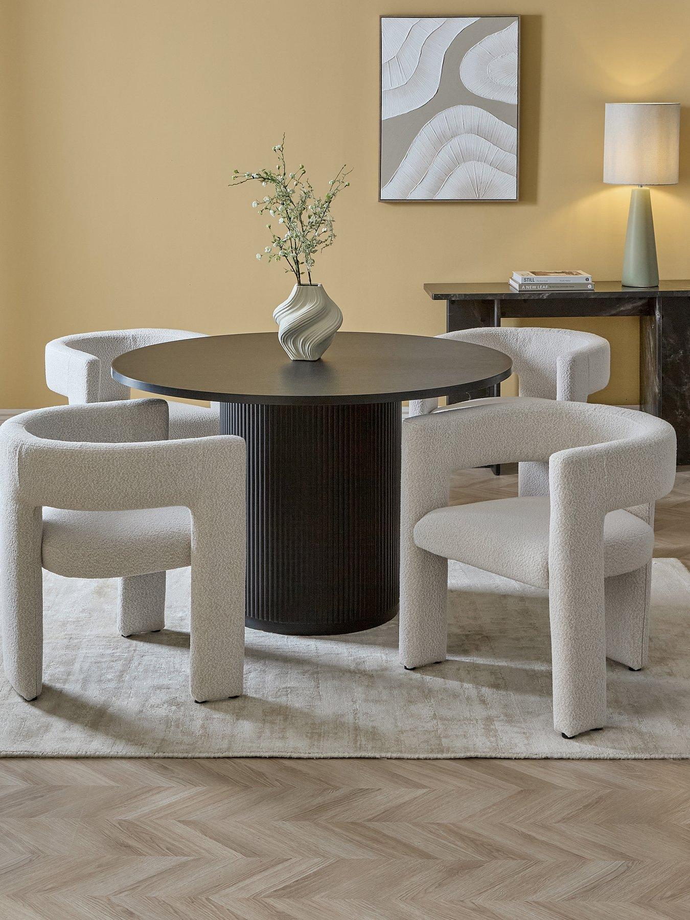 Very Home Carina Black 120cm Round Dining Table & 4 Nell Boucle Chairs