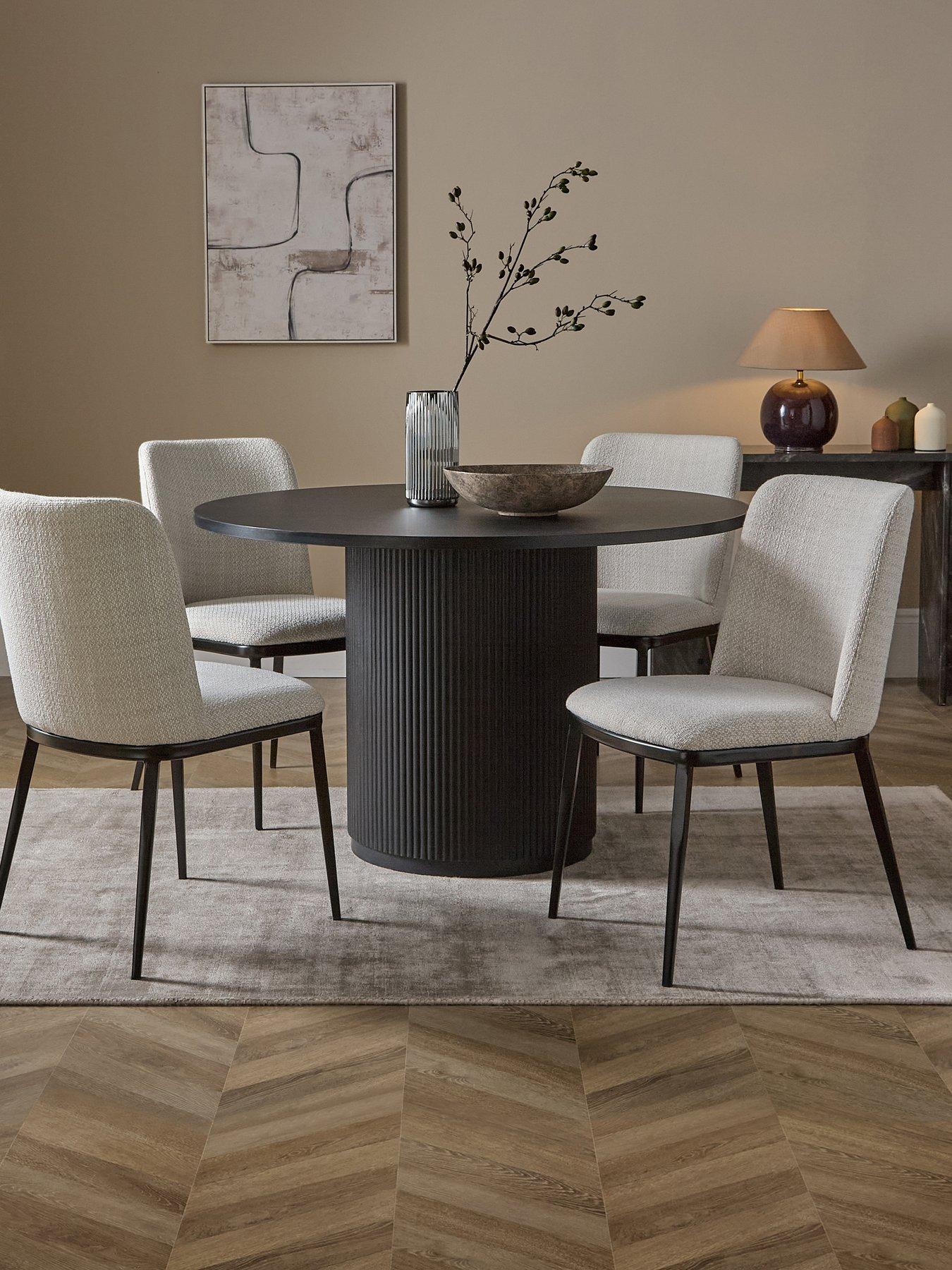 The Very Collection Carina Black 120cm Round Dining Table & 4 Willow Standard Chairs
