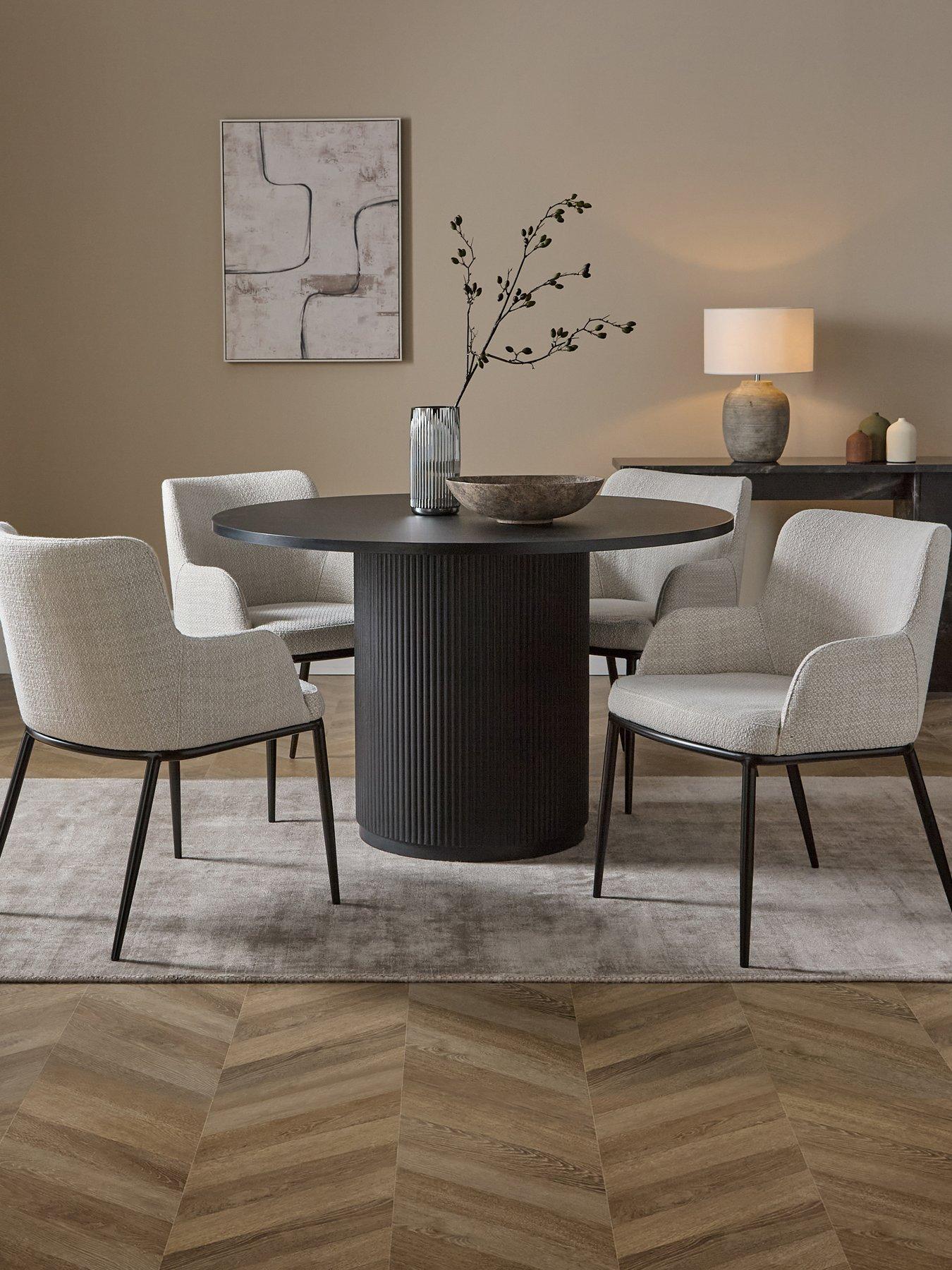 The Very Collection Carina Black 120cm Round Dining Table & 4 Willow Chairs