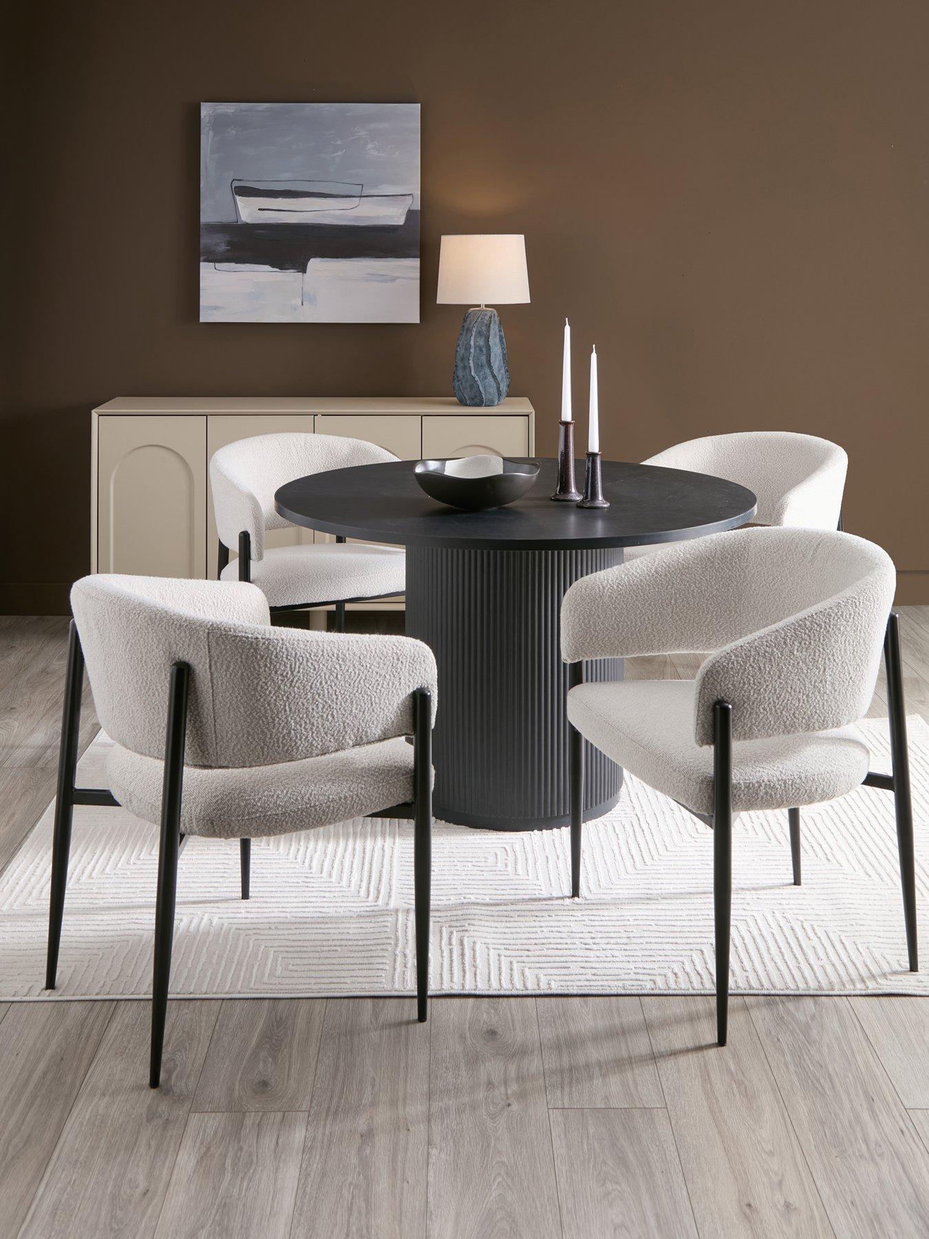 The Very Collection Carina Black 120cm Round Dining Table & 4 Romie Chairs