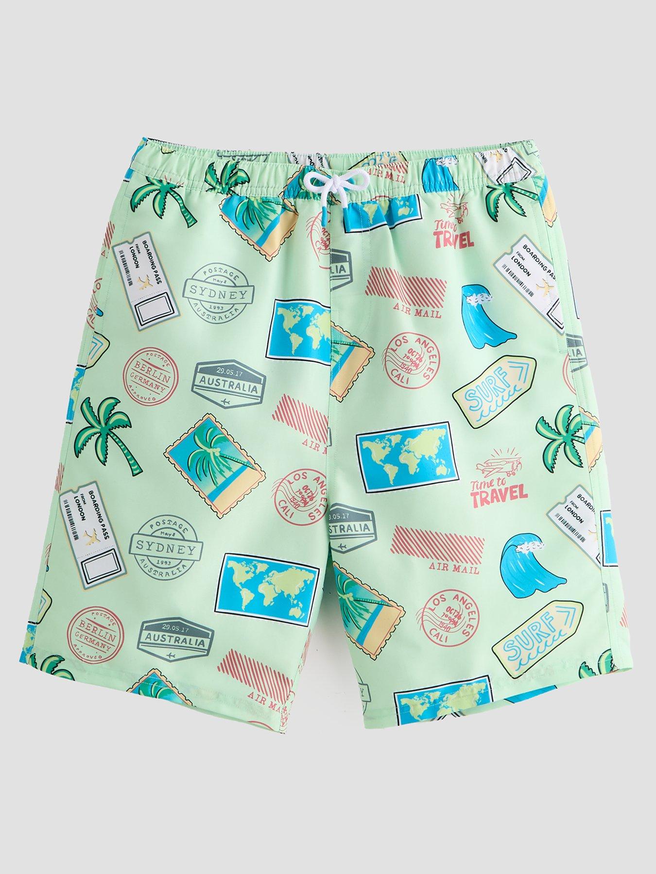The Very Collection Boys Summer Post Card Swim Shorts - Green