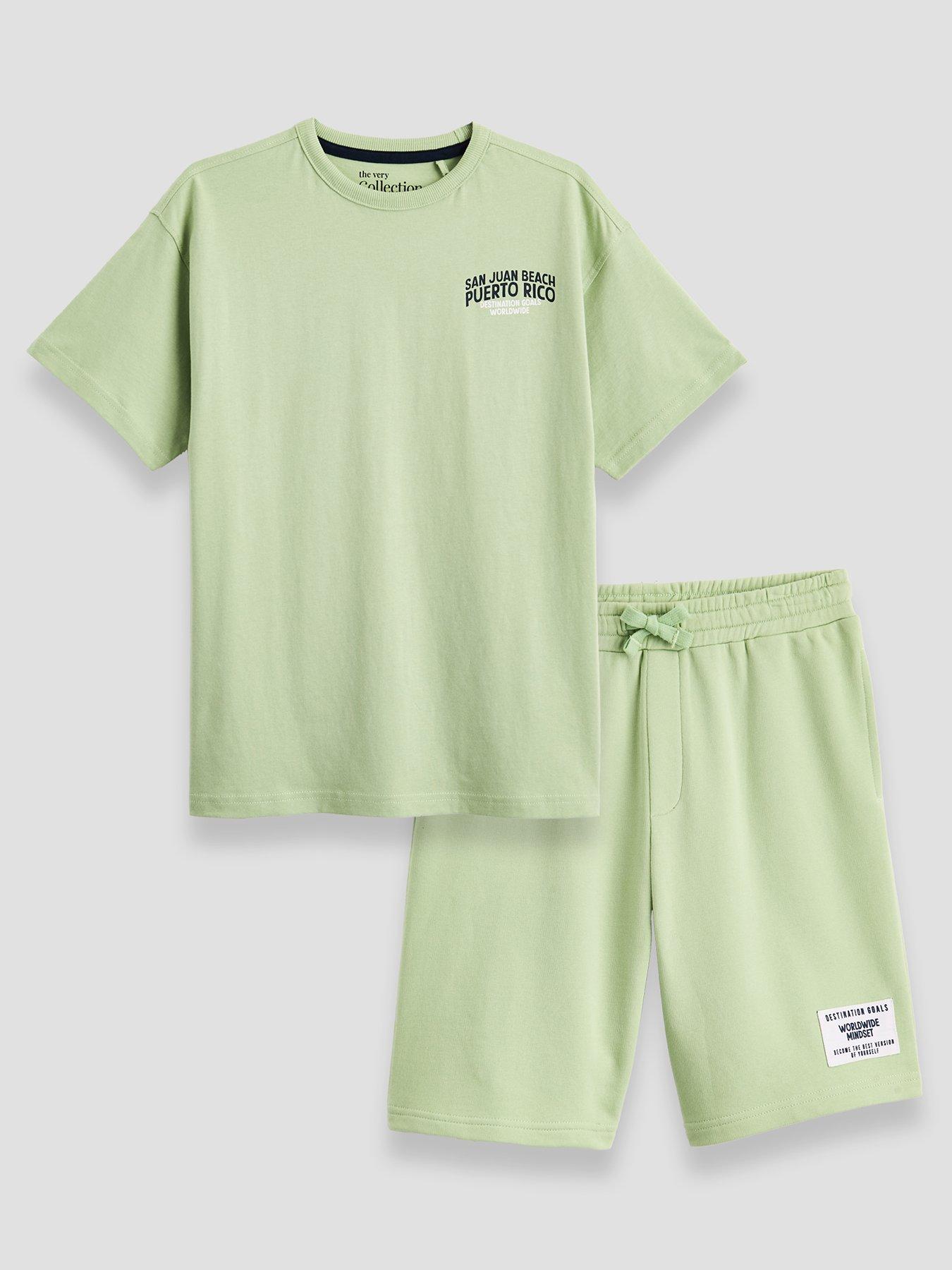 Image 1 of 6 of The Very Collection Boys Puerto Rico Graphic Label T-Shirt And Shorts Set - Green
