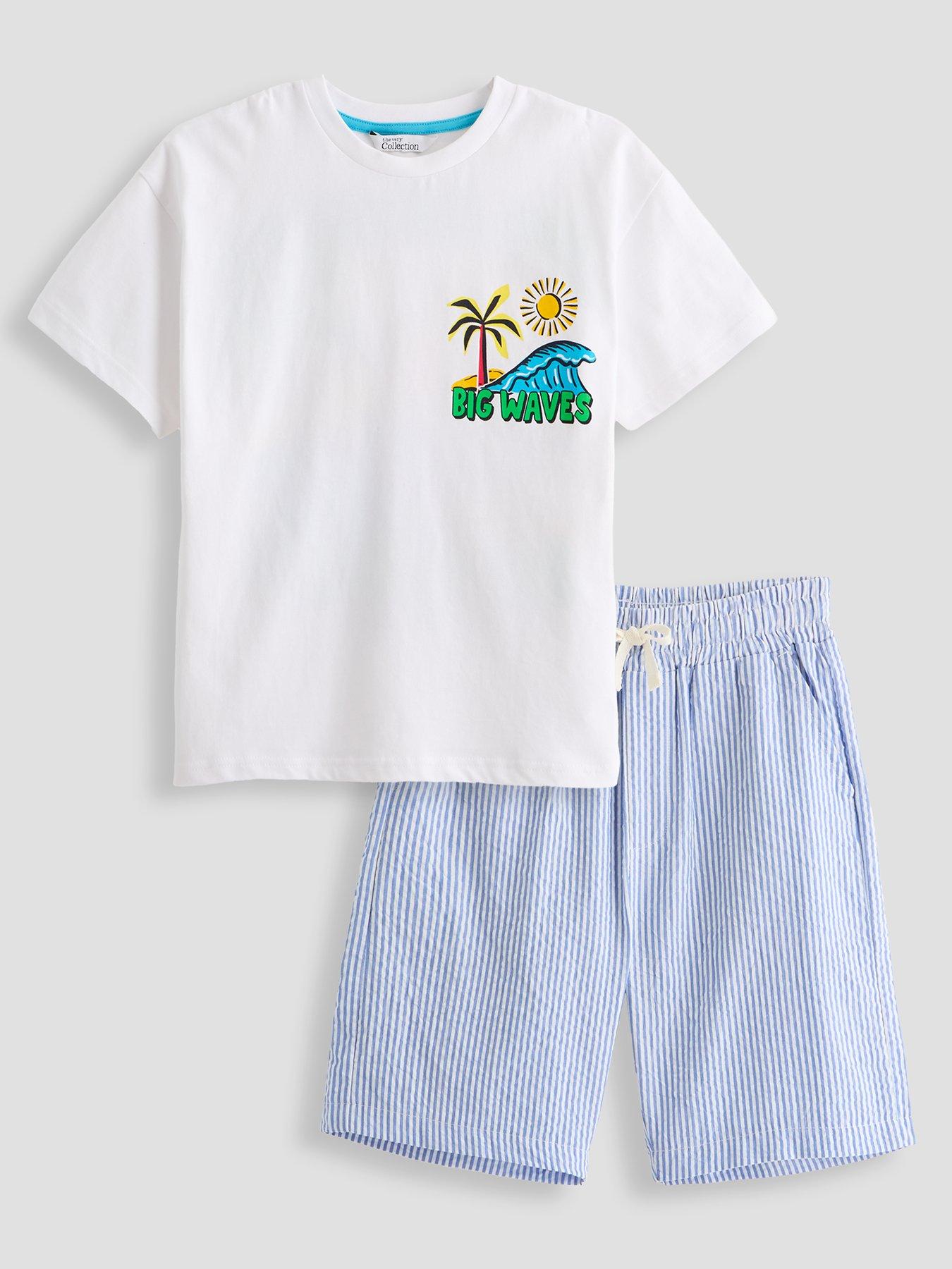 The Very Collection Boys Back Graphic T-Shirt And Stripe Outfit Set - Black