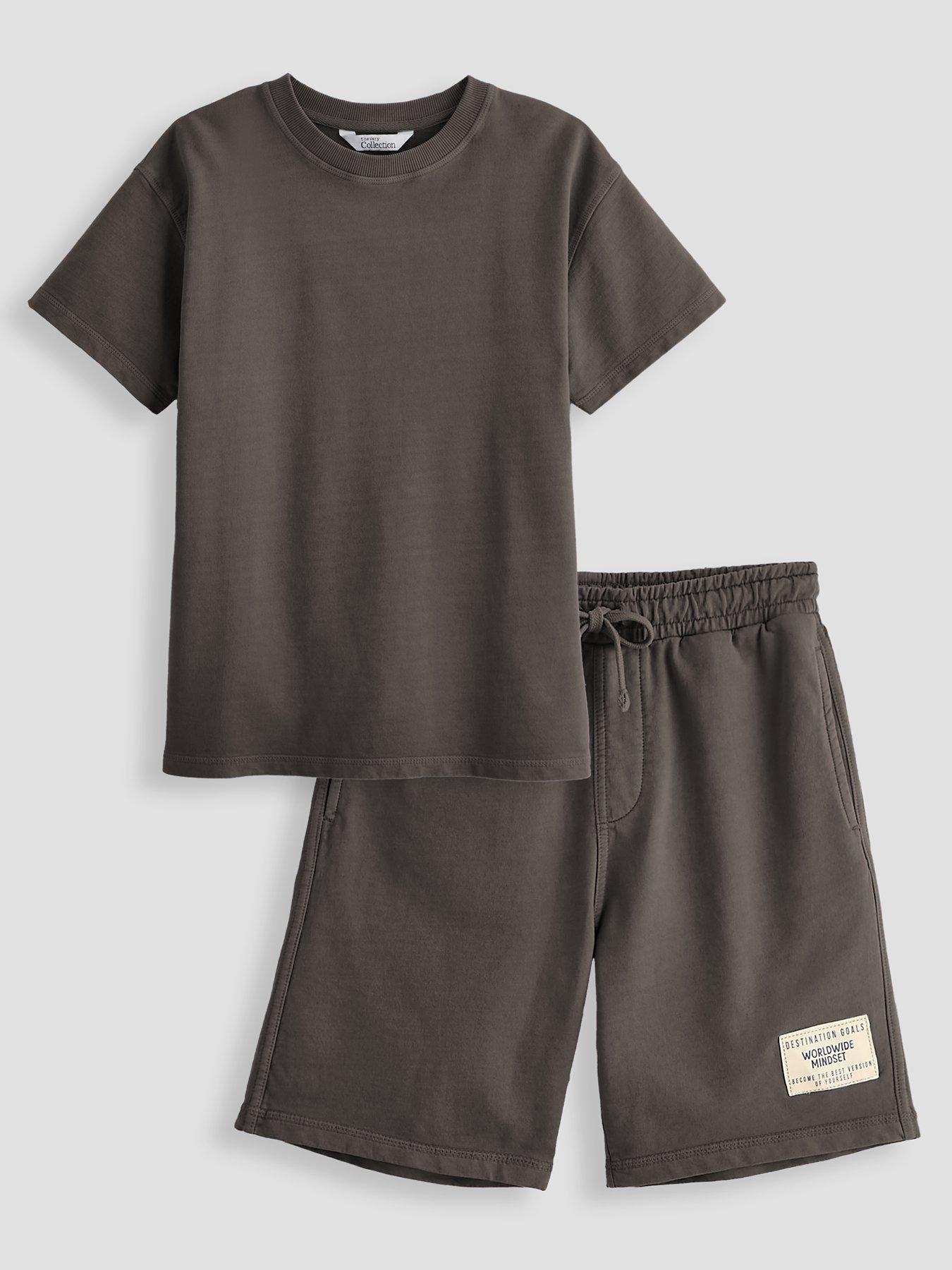 The Very Collection Boys Heavy Weight Washed T-Shirt And Shorts Set - Black