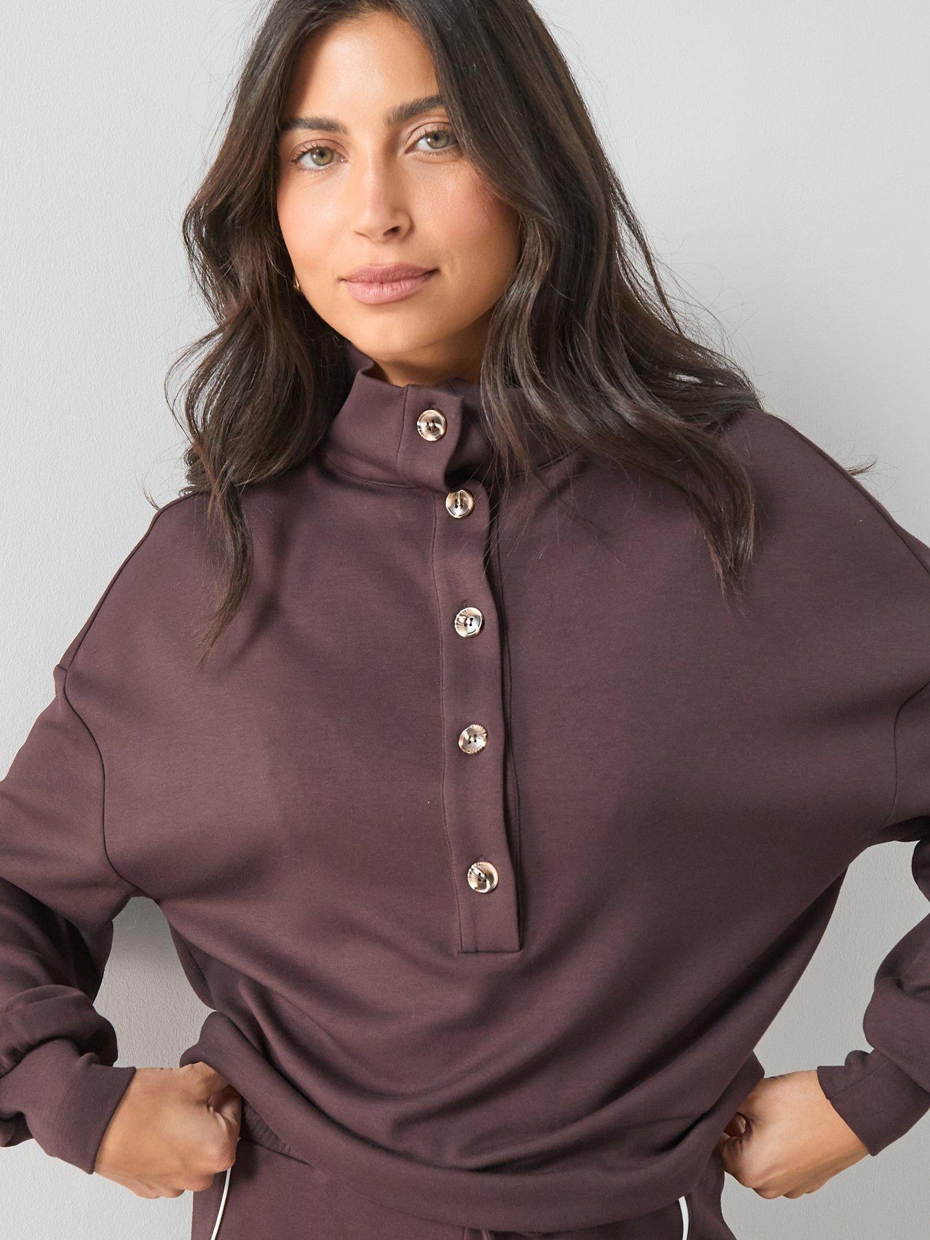 The Very Collection Funnel Neck Soft Touch Modal Top - Brown