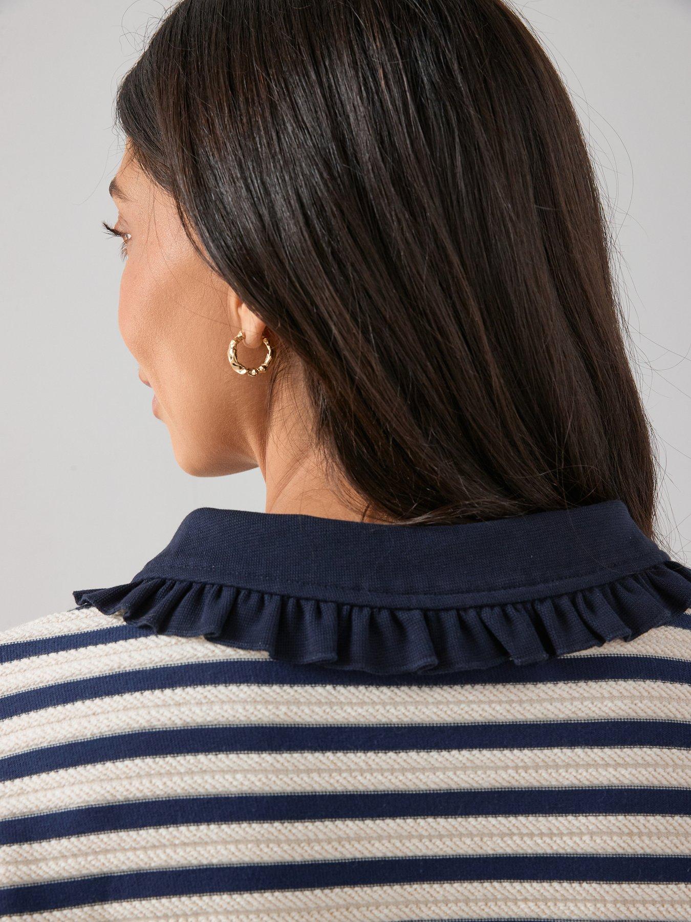 Image 2 of 6 of The Very Collection Frilled Collar Textured Stripe Top - Stripe