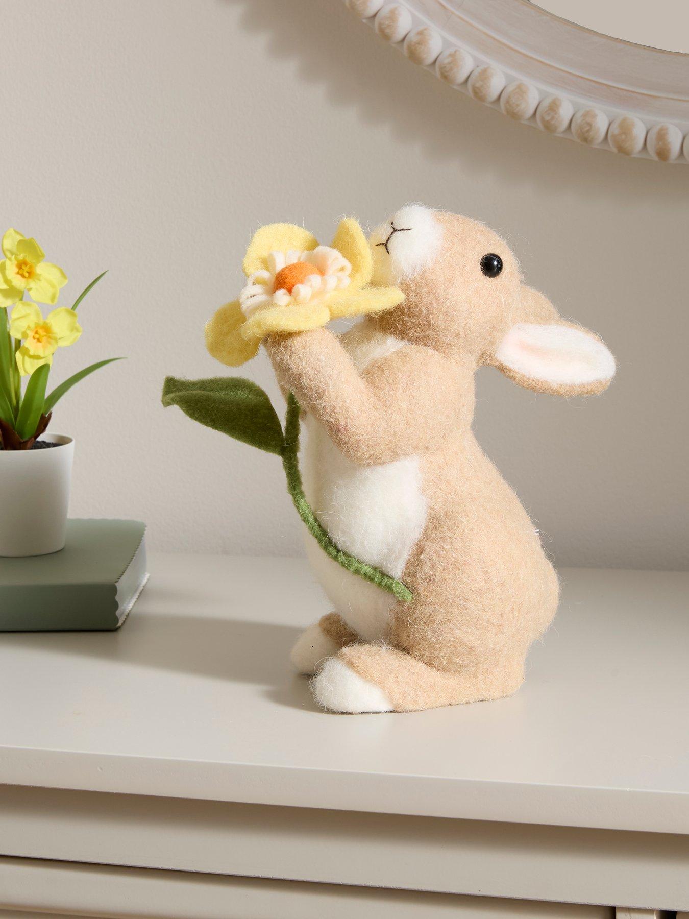 Image 1 of 4 of Heaven Sends Felt Rabbit With Yellow Flower