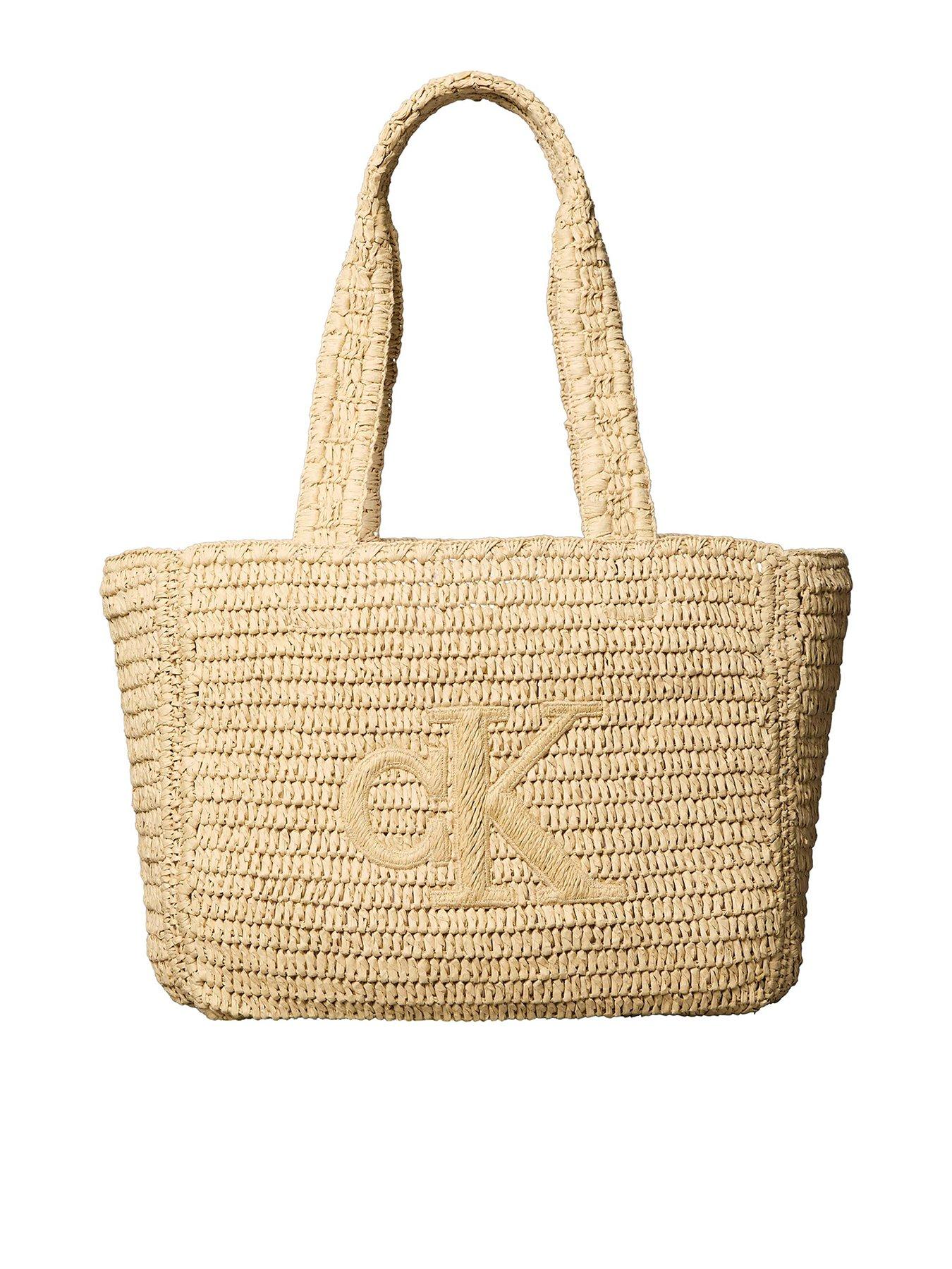 Calvin Klein Bold CK Raffia Medium Tote - Beige