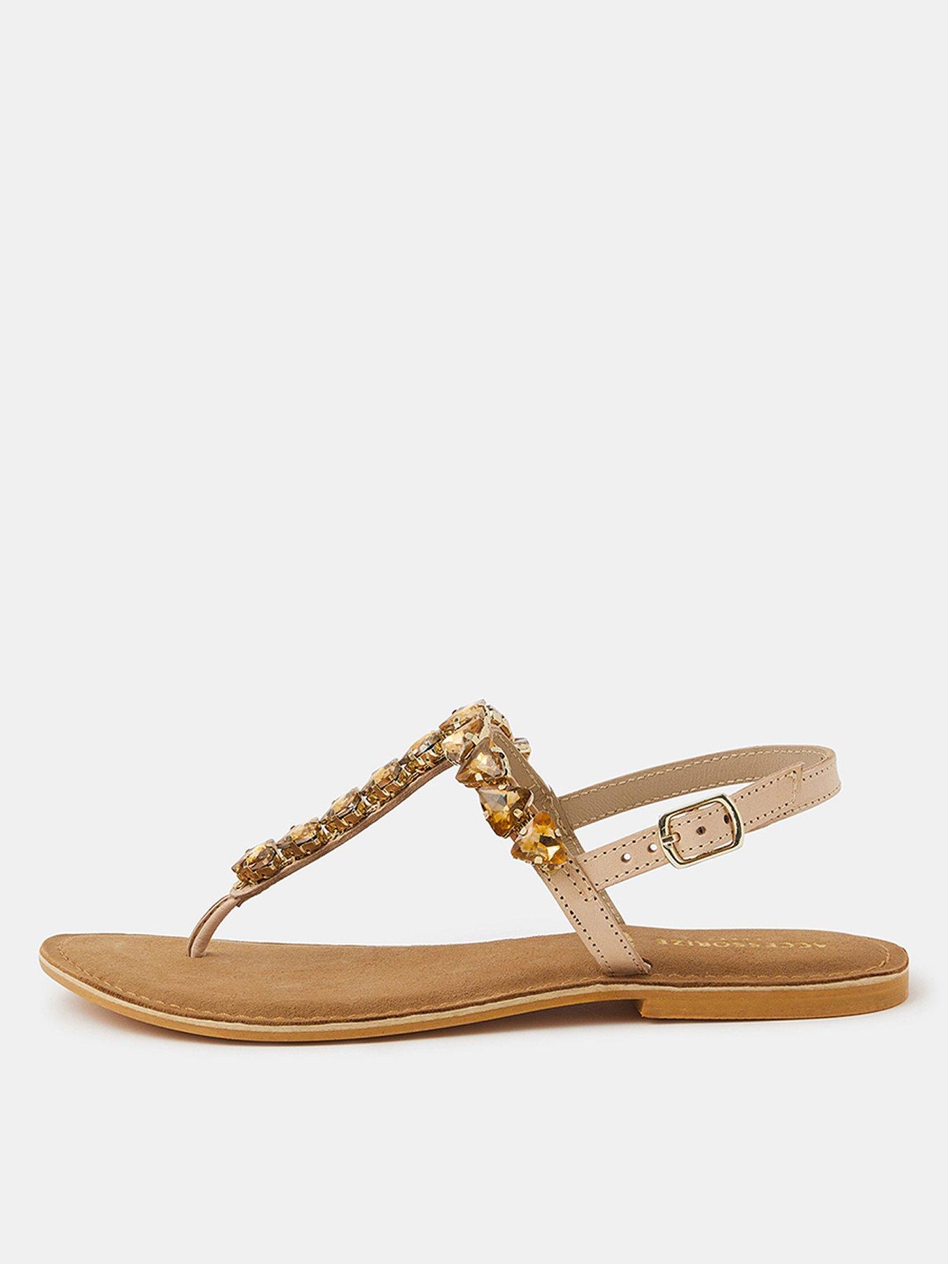 Image 1 of 4 of Accessorize Gemstone Leather Sandals