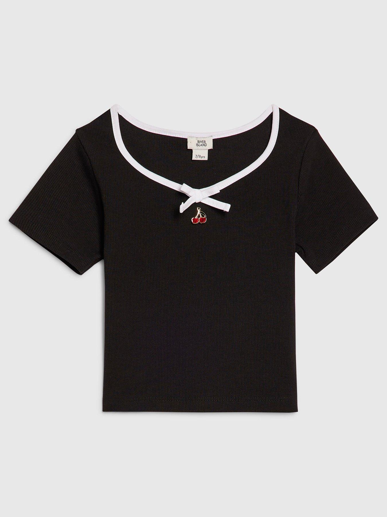 River Island Older Girls Sweetheart Cherry Bow Top - Black