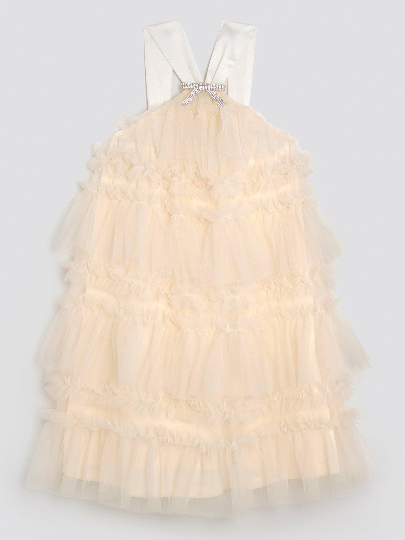 River Island Older Girls Tulle Layered Halter Neck Dress - Cream