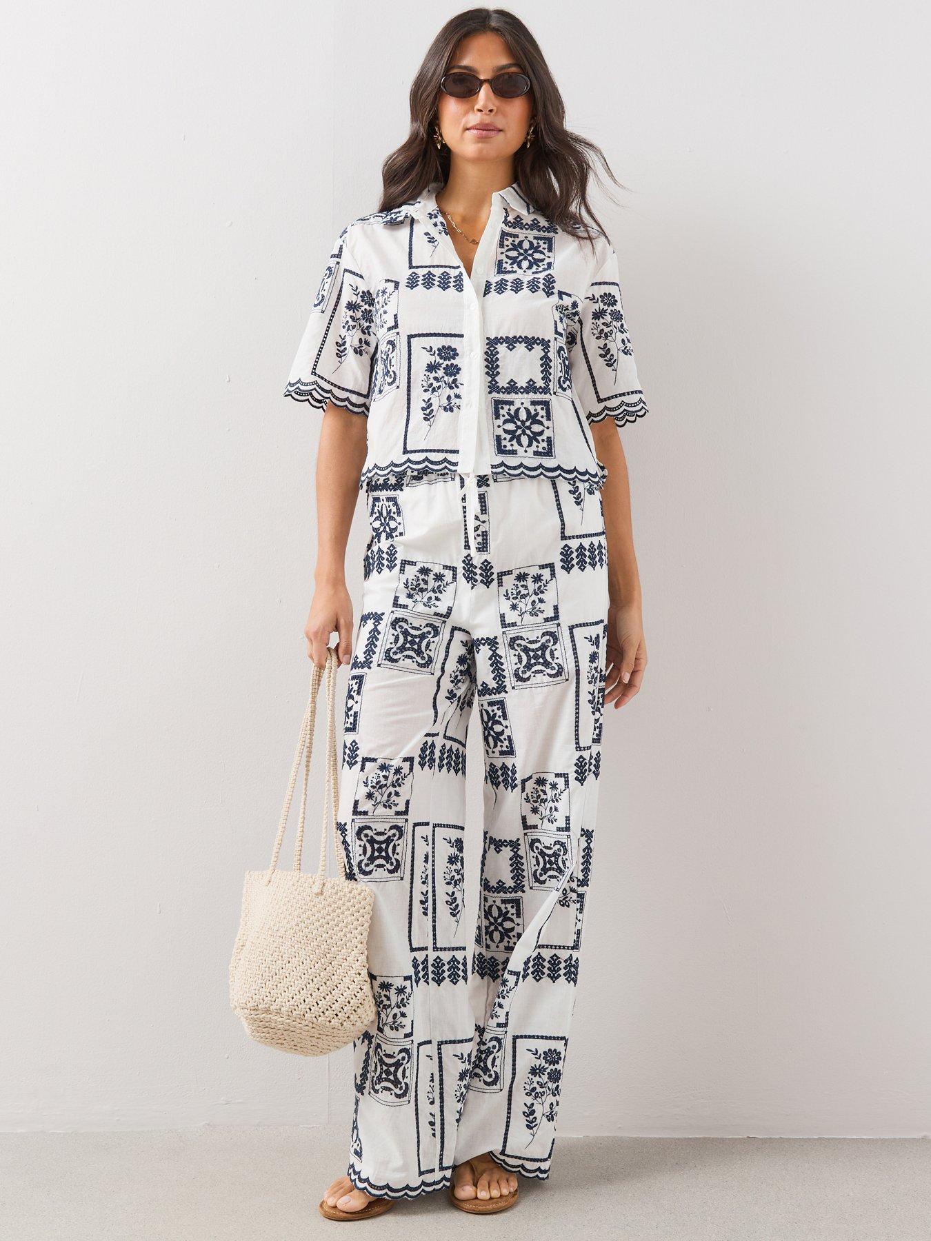 The Very Collection Embroidered Patchwork Wide Leg Trousers