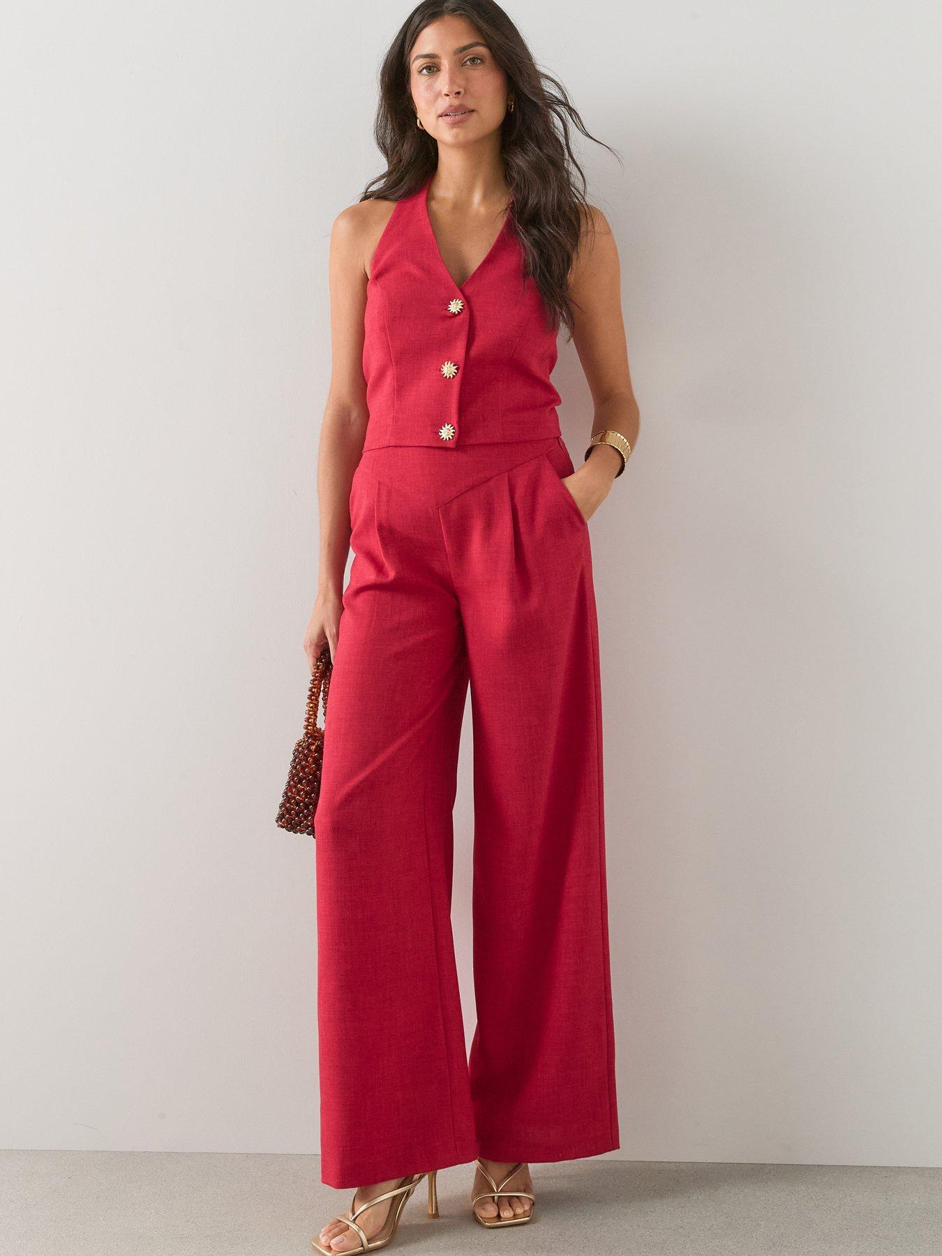 Image 5 of 6 of The Very Collection Statement Button Halter Waistcoat - Red
