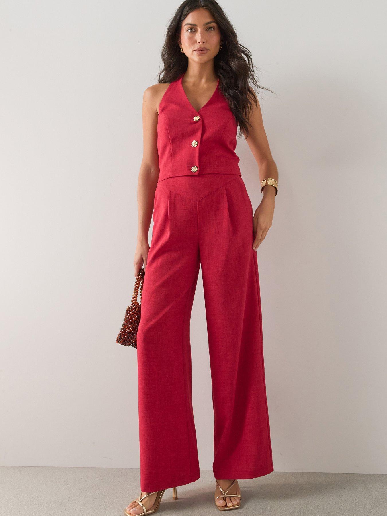The Very Collection Waistband Detail Wide Leg Trouser - Red