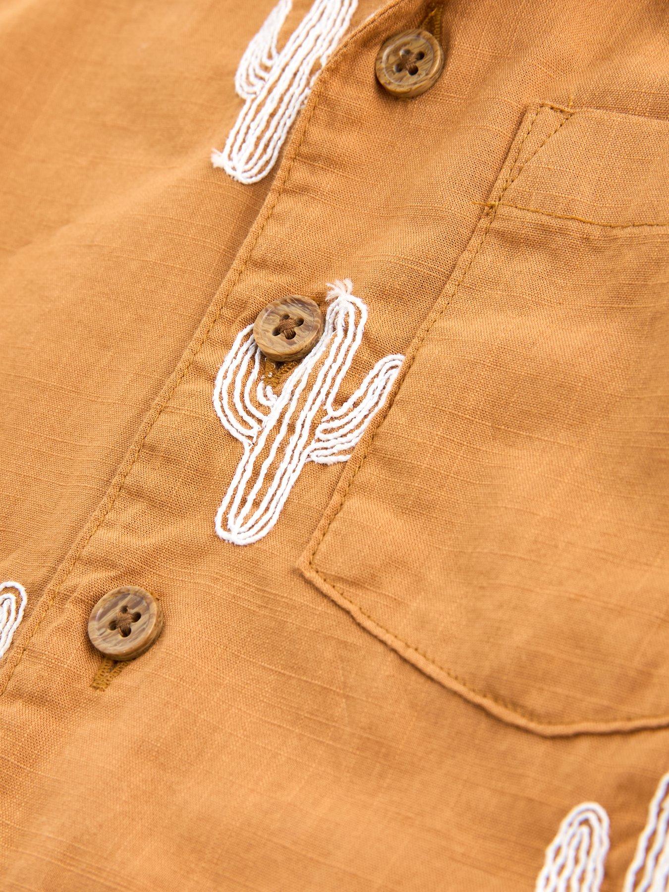 Image 4 of 5 of The Very Collection Boys Cactus Embroidered Double Cloth Shirt And Shorts Outfit Set - Orange