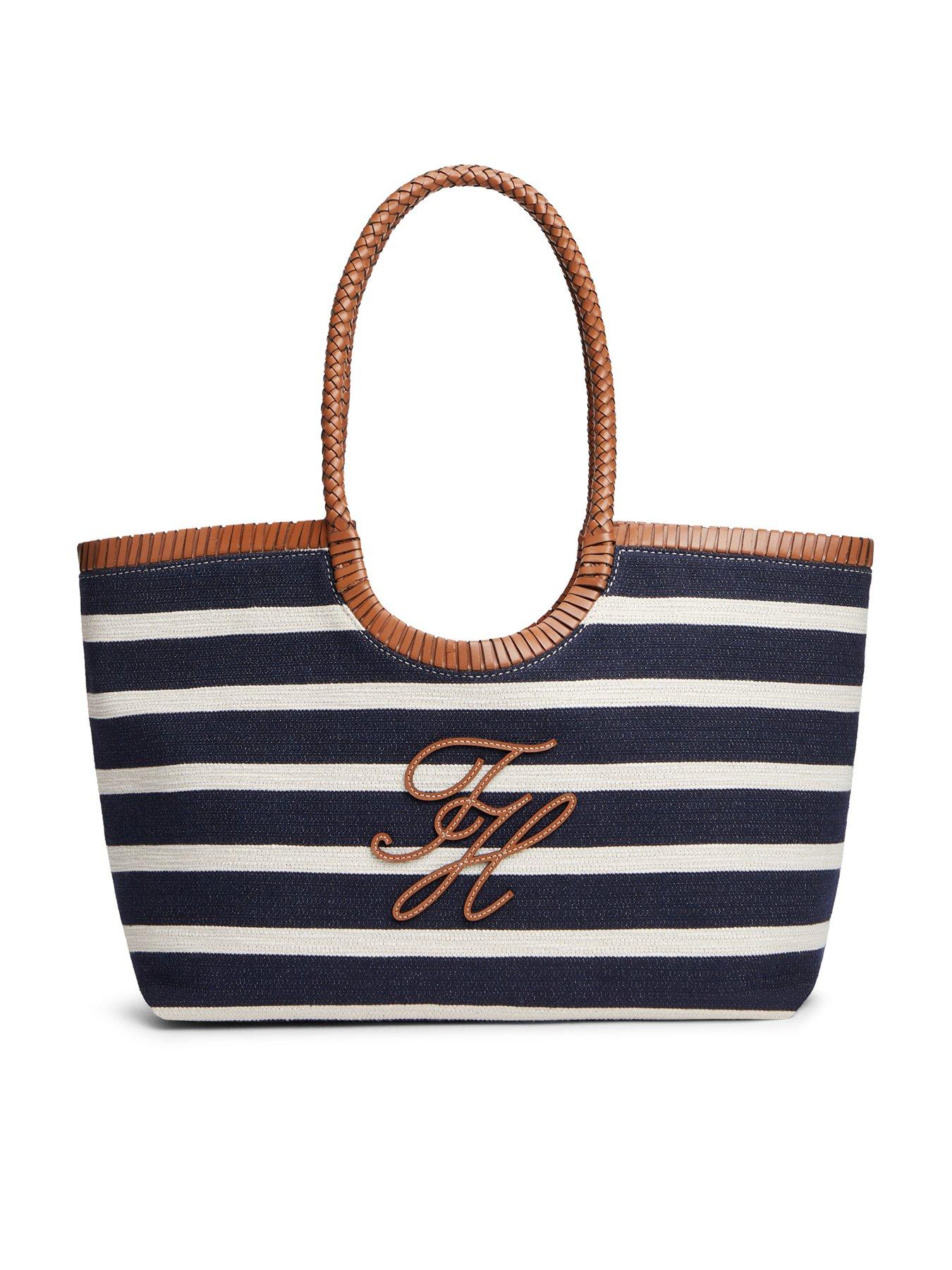 Tommy Hilfiger Stripe Textured Logo Tote Bag - Blue