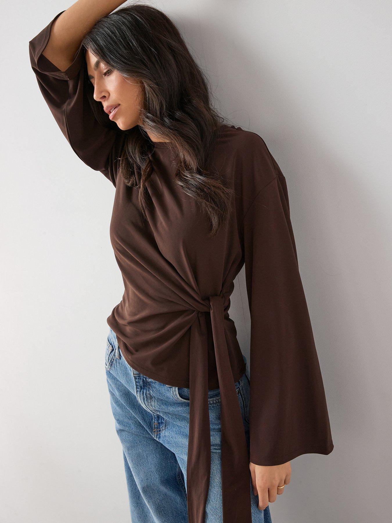 The Very Collection Tie Waist Long Sleeve Top - Brown